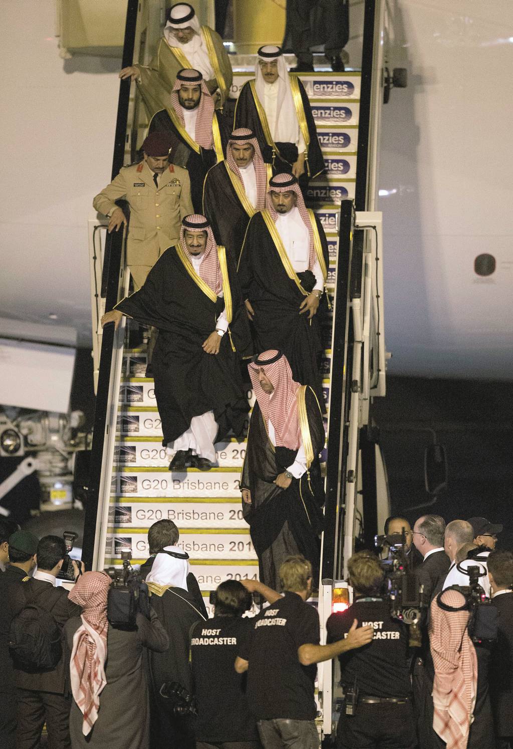 BRISBANE, AUSTRALIA - NOVEMBER 13: In this handout photo provided by the G20 Australia, Crown Prince Salman bin Abdulaziz Al Saud of Saudi Arabia arrives at the G20 Terminal on November 13, 2014 in Brisbane, Australia. World leaders have gathered in Brisbane for the annual G20 Summit and are expected to discuss economic growth, free trade and climate change as well as pressing issues including the situation in Ukraine and the Ebola crisis. (Photo by Rob Maccoll/G20 Australia via Getty Images)
