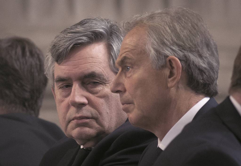 LONDON, ENGLAND - MARCH 13: Former Prime Ministers Tony Blair and Gordon Brown attend the Afghanistan service of commemoration at St Paul's Cathedral on March 13, 2015 in London, England. (Photo by Bradley Page - WPA Pool / Getty Images)