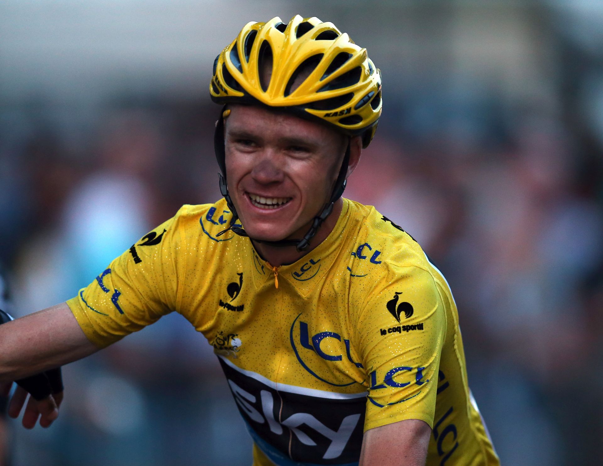 PARIS, FRANCE - JULY 21:  Winner of the 2013 Tour de France, Chris Froome of Great Britain and SKY Procycling celebrates after finishing the twenty first and final stage of the 2013 Tour de France, a processional 133.5KM road stage ending in an evening race around the Champs-Elysees, on July 21, 2013 in Paris, France.  (Photo by Bryn Lennon/Getty Images)