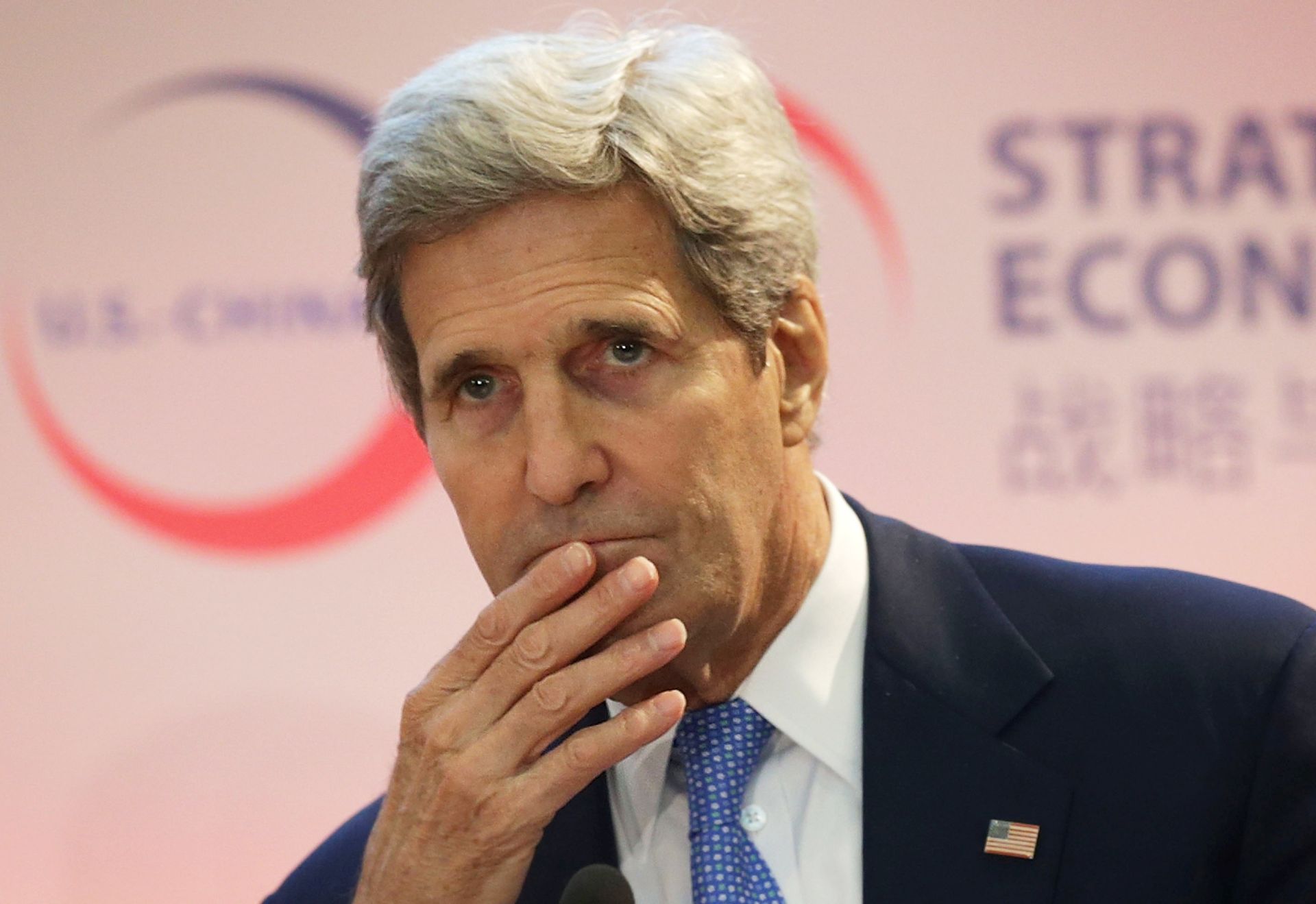 WASHINGTON, DC - JUNE 23:  U.S. Secretary of State John Kerry pauses during a panel discussion on energy and environment cooperation during the Strategic and Economic Dialogue (S&ED) June 23, 2015 at the State Department in Washington, DC. Officials from both countries participated in the seventh annual U.S. Ð China Strategic and Economic Dialogue to discuss bilateral issues.  (Photo by Alex Wong/Getty Images)