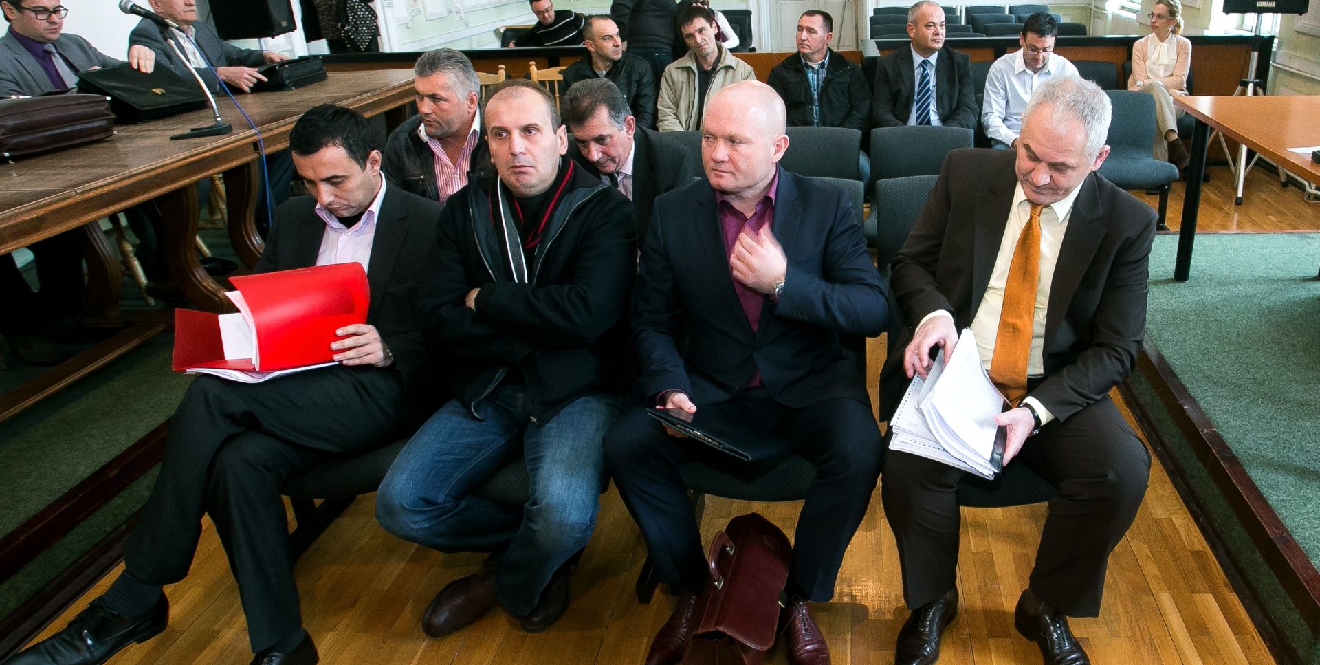 07.01.2014., Osijek, Zupanijski sud - Gradonacelnik Slavonskog Broda Mirko Duspara svjedocio je na sudjenju umirovljenom generalu Mladenu Kruljcu i drugima. Ivica Batinic, Ivan Miskovic, Mladen Kruljac, Ivan Rimac.
Photo: Davor Javorovic/PIXSELL