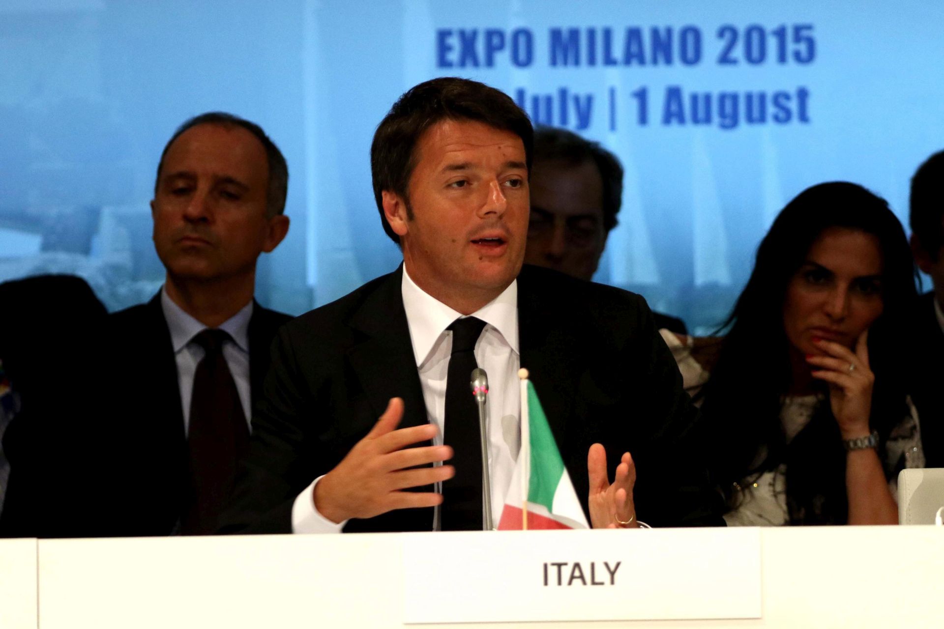 epa04868042 Premier Matteo Renzi joined representatives from 83 countries at a conference of culture ministers at the Expo Milano world's fair in  Milan, 31 July 2015.  The summit was organised by Culture Minister Dario Franceschini to discuss ways to protect global heritage, especially in vulnerable regions hit by political instability, war or natural disasters.. The exhibition runs from 01 May to 31 October. This is the second time Milan hosts the Expo, the first Milan International Exposition took place in 1906. The event's 2015 theme is 'Feeding the Planet, Energy for Life'.  EPA/STEFANO PORTA