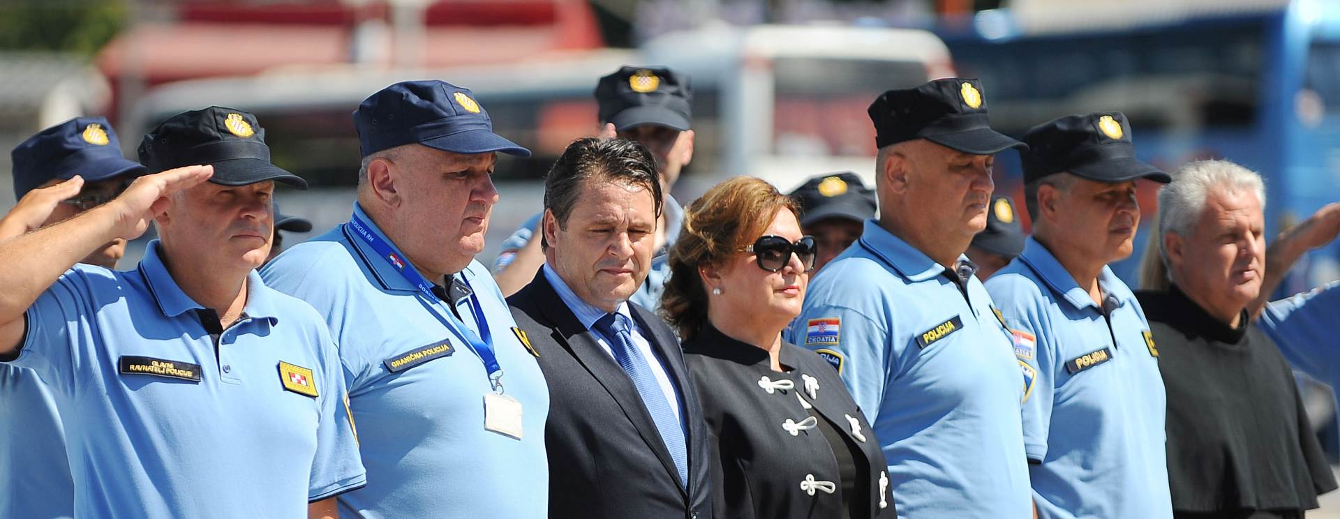 Split, 28.08.2015 - Sveèani ispraæaj policijskog plovila "Sveti Dujam" i posade u operaciju Poseidon Sea 2015.. Na slici Vlado Dominiæ (L).
foto HINA/ Mario STRMOTIÆ/ ik