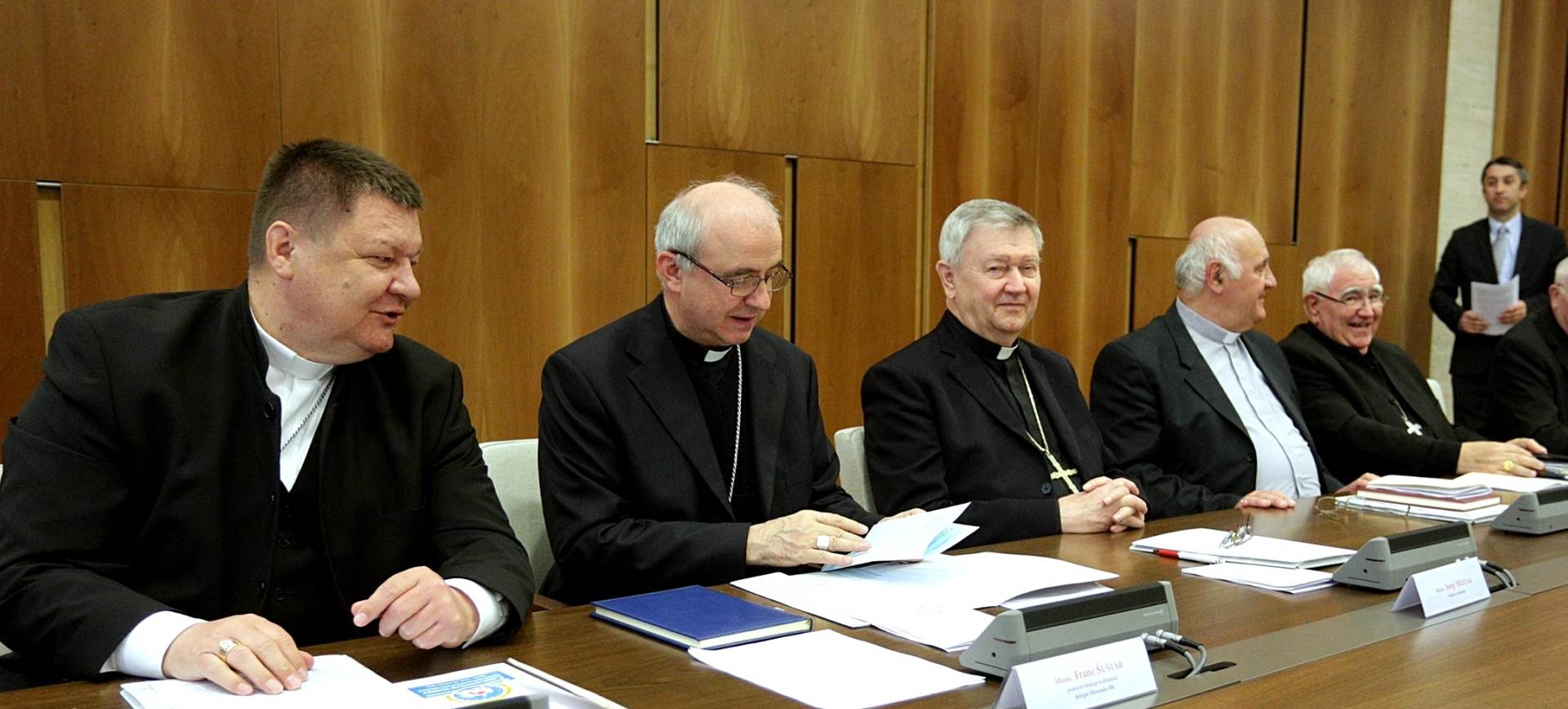 14.04.2015., Zagreb - Na Ksaveru poceo proljetno plenarno zasjedanje Hrvatske biskupske konferencije. Vjekoslav Mrzljak, Franc Sustar, Josip Mrzljak, Djuro Gasparovic. Photo: Zarko Basic/PIXSELL