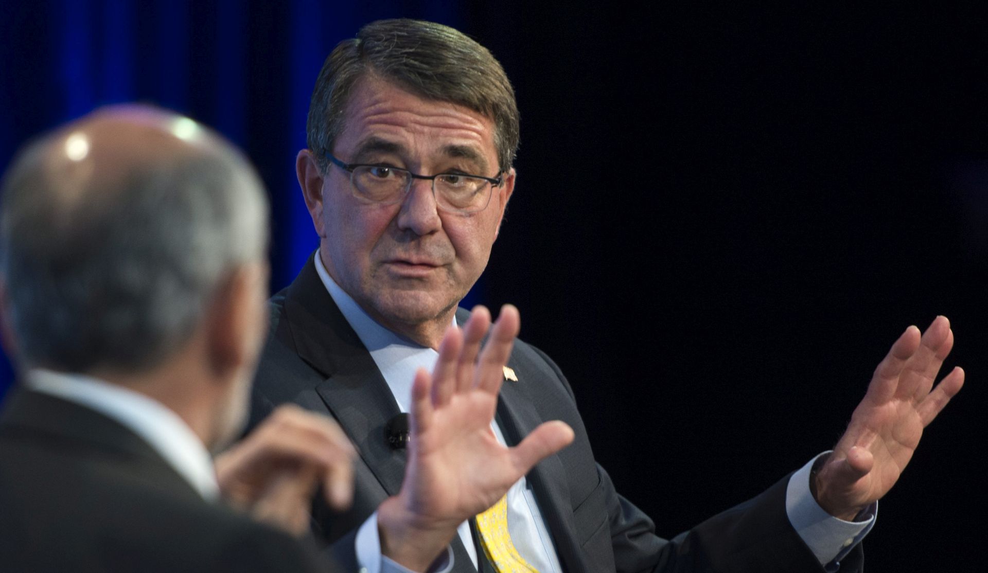 epa05028936 US Secretary of Defense Ashton Carter delivers remarks at the Wall Street Journal CEO Council in Washington DC, USA, 16 November 2015. Secretary Carter responded to questions on national security and the war on the so-called Islamic State (IS or ISIS).  EPA/SHAWN THEW
