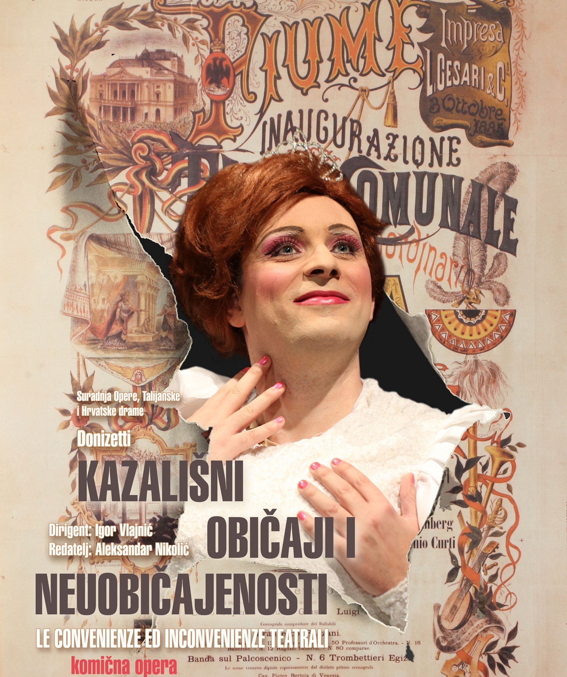 Rijeka, 08.12.2015 - Komièna opera Gaetana Donizettija "Kazalini obièaji i neuobièajenosti" izvest æe se premijerno u rijeèkome HNK Ivana pl. Zajca 12. prosinca, a to æe ujedno biti prva izvedba ove opere u Rijeci, najavljeno je u utorak na konferenciji za novinare. Na slici plakat predstave.
foto HINA/HNK Ivana pl. Zajca/ ik