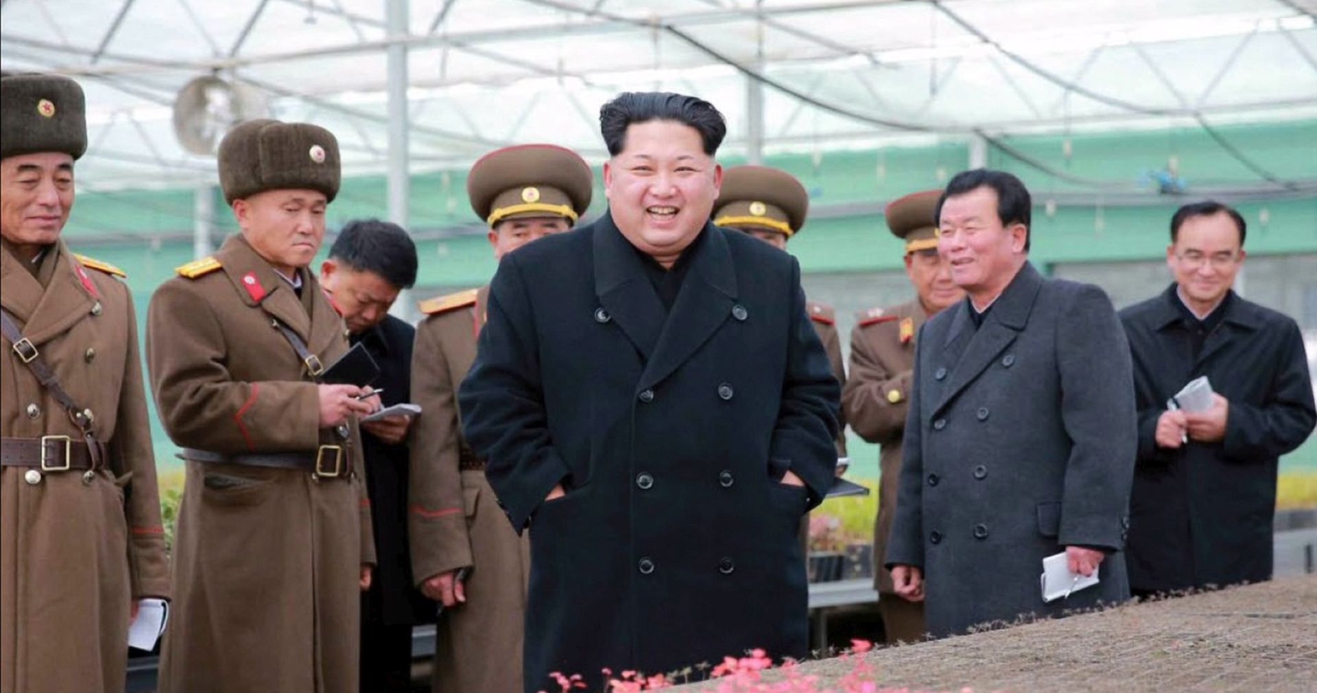 epa05052570 An undated picture released by the Rodong Sinmun, North Korea's ruling Workers' Party newspaper, on 03 December 2015 shows the country's top leader Kim Jong-un (C) inspecting a tree nursery at an undisclosed location in North Korea. According to the newspaper, Kim emphasized the importance of a successful forest restoration campaign for a knowledge-based economy. The notable information provided in the report was the reappearance of Vice Marshal Hwang Pyong-so, director of the general political bureau of the North's Korean People's Army, who accompanied Kim on the inspection. Hwang, 75, was last seen 22 days ago delivering a eulogy at a funeral. He is believed to have been in China for spine surgery.  EPA/RODONG SINMUN -- BEST QUALITY AVAILABLE -- SOUTH KOREA OUT