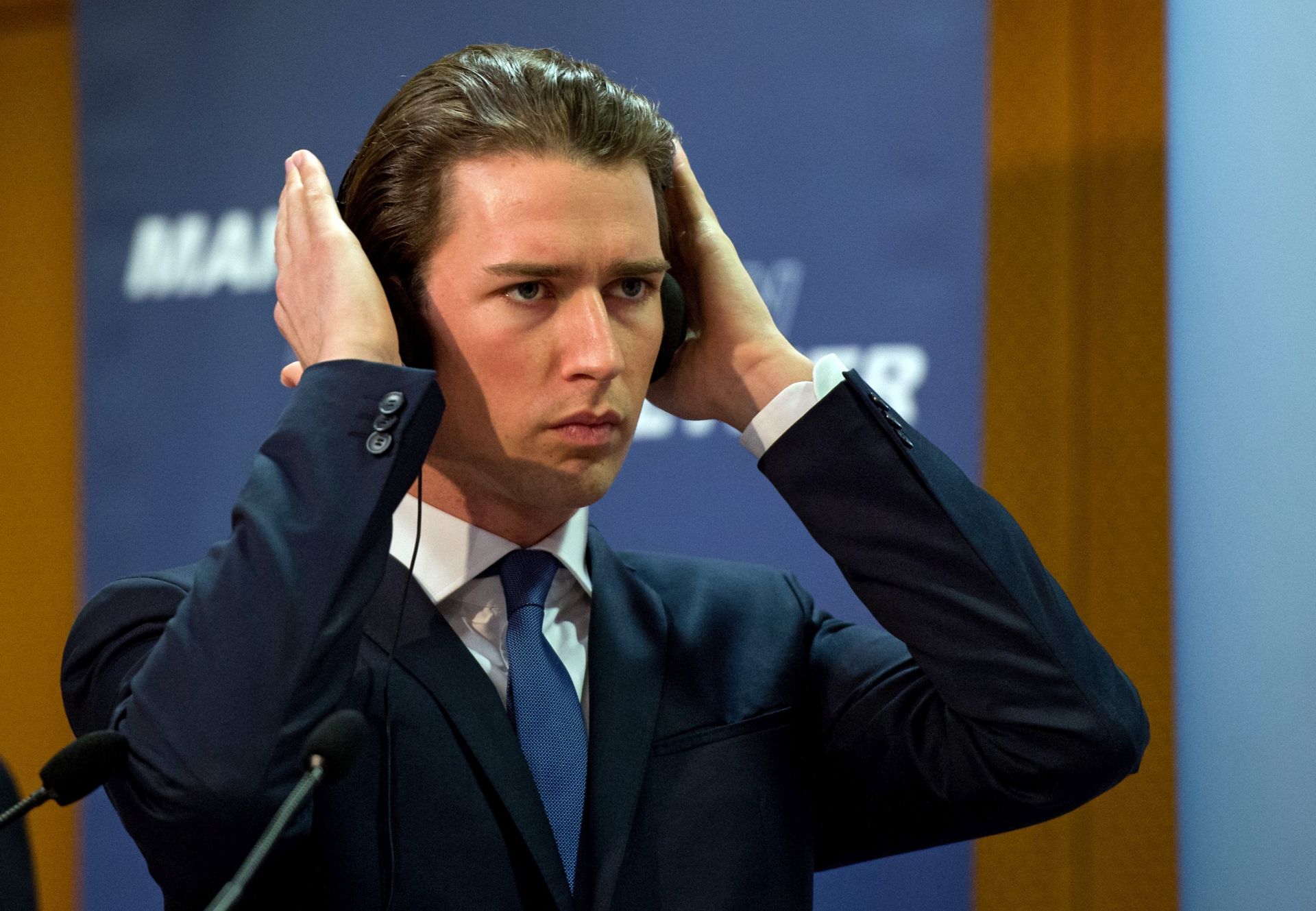 epa05178452 Austrian Foreign Minister Sebastian Kurz attends a news conference during a meeting titled 'Managing Migration together' of Foreign and Interior Minister of the Balkan countries in Vienna, Austria, 24 February 2016. Ministers from Austria and Western Balkan countries meet in Vienna to coordinate their increasingly restrictive immigration policies in the face of criticism from Brussels and Athens. Interior and foreign ministers were set to gather in the Austrian capital to discuss issues such as border management and fighting people-smugglers, as well as improving information about their policies in countries of origin.  EPA/CHRISTIAN BRUNA