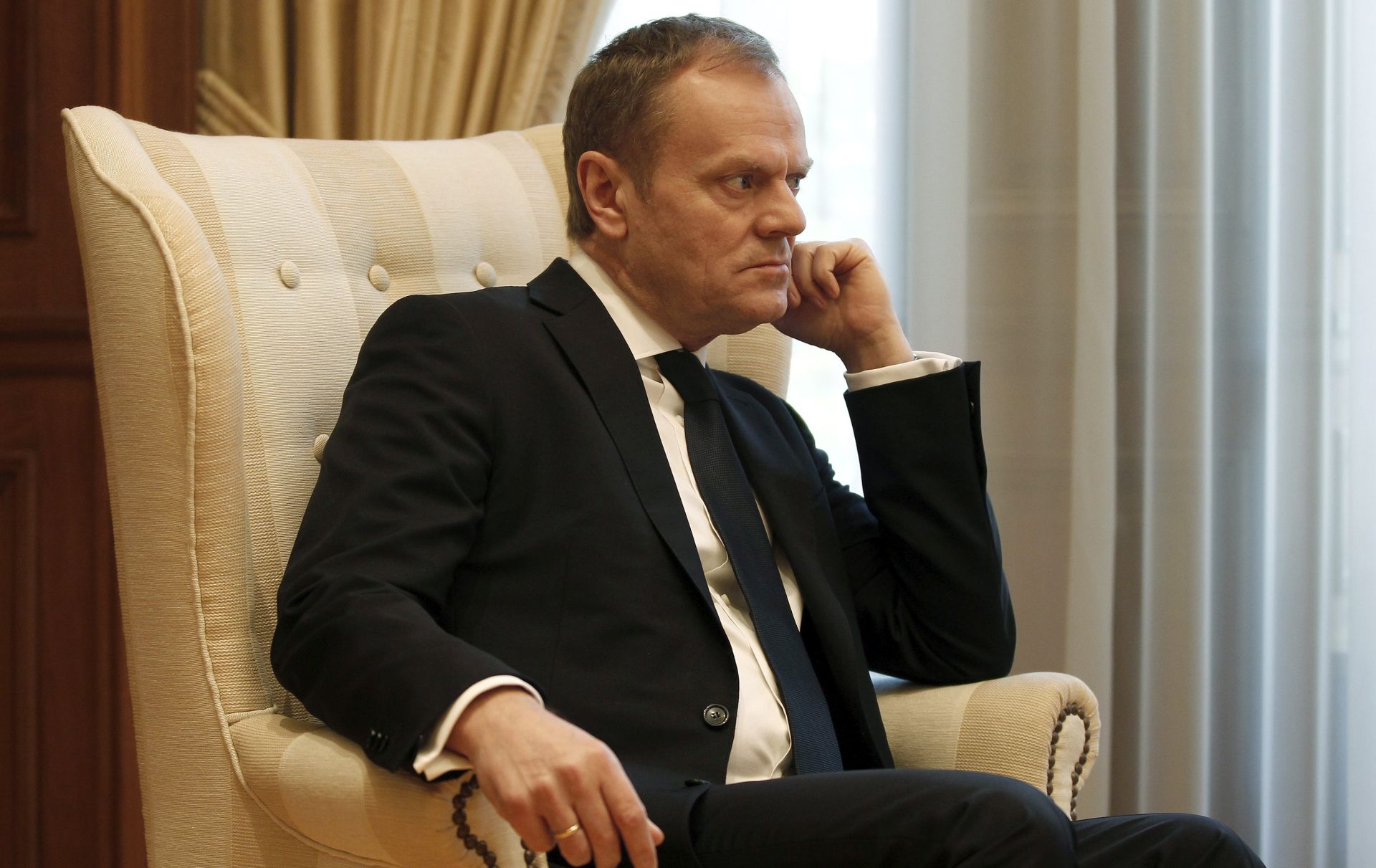 epa05192148 President of the European Council Donald Tusk talks with  Greek Prime Minister Alexis Tsipras (not pictured)  during a meeting at the Maximos Mansion in Athens, Greece, 03 March 2016. The head of the European Council is travelling to several Balkan capitals centred on how to implement the decisions taken at the last European Council, where EU leaders 'agreed that we need to get back to a situation where all member-states without exception fully apply our common rules, the Schengen borders code.'  EPA/ALEXANDROS VLACHOS