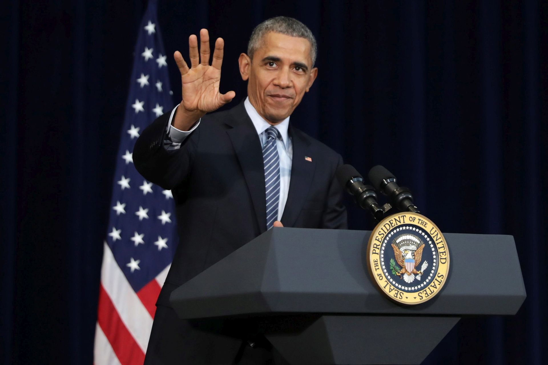 epa05211370 US President Barack Obama addresses the Chief of Missions Conference in the Dean Acheson Auditorium at the Harry S Truman State Department building in Washington, DC, USA, 14 March 2016. Obama highlighted the work and sacrifice done by the United States' diplomatic corps and talked about his administration's accomplishments.  EPA/CHIP SOMODEVILLA / POOL AFP OUT