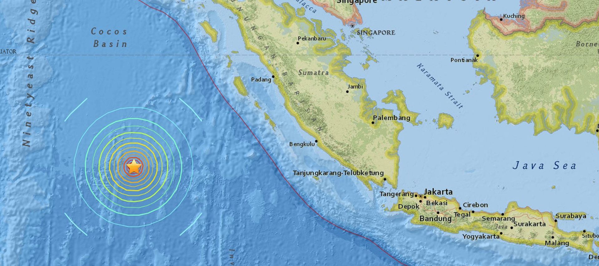 epa05190483 A screenshot of an interactive map provided on the website of the US Geological Survey (USGS) on 02 March 2016 shows the location of an earthquake in a depth of about 10 kilometers southwest of Sumatra, Indonesia, at 12:49:46 UTC, 02 March 2016.  EPA/US GEOLOGICAL SURVEY/HANDOUT  HANDOUT EDITORIAL USE ONLY