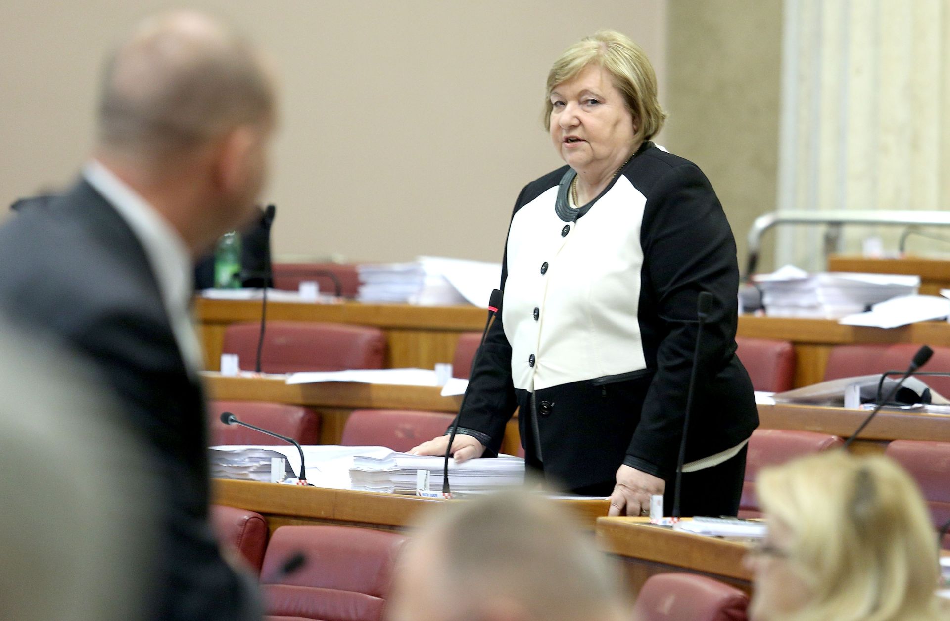 21.04.2016., Zagreb - Raspravom o Izvjescu o provedbi Zakona o pravu na pristup informacijama za 2015. godinu nastavljena je 3. sjednica Sabora. Dragica Zgrebec. 
Photo: Patrik Macek/PIXSELL