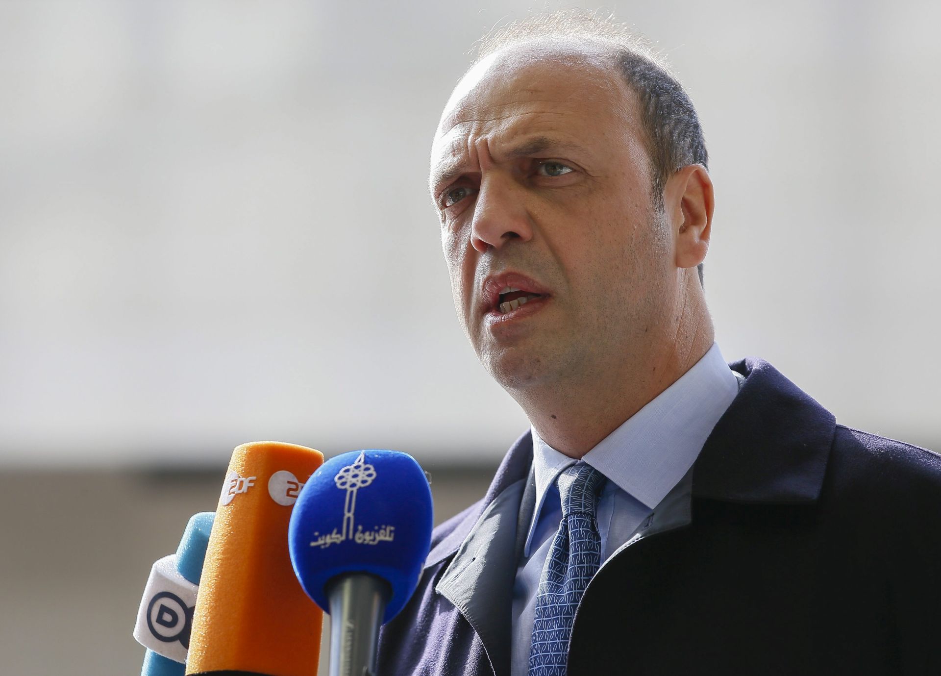 epa05269881 Italian Interior Minister Angelino Alfano speaks to media prior to the Justice and Home affairs council meeting in Luxembourg, 21 April 2016. Ministers will discuss security matters, following-up on the meeting of 24 March 2016, in the aftermath of the Brussels attacks and also discussions on the implementation of the March European Council conclusions and the EU-Turkey statement.  EPA/JULIEN WARNAND