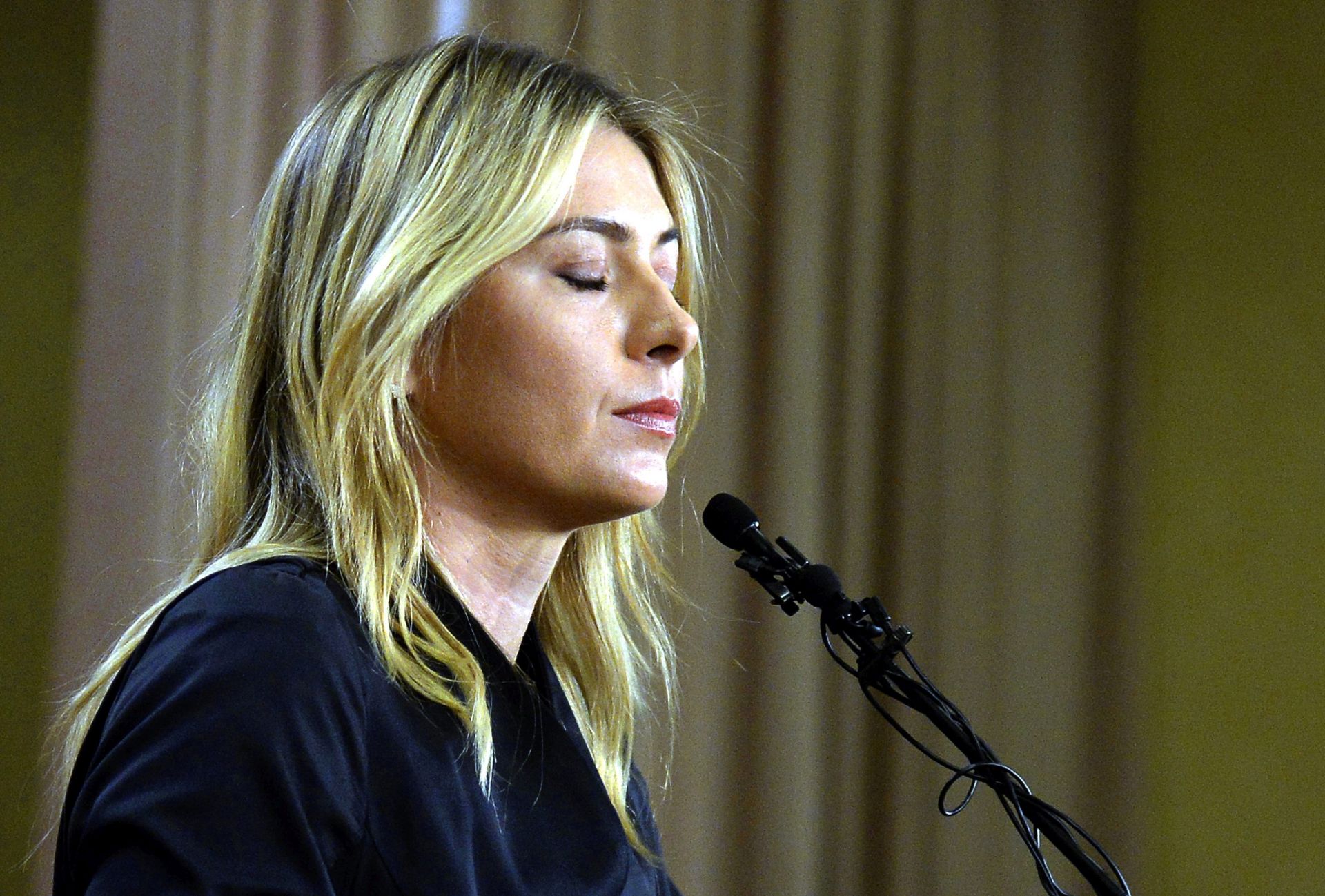 epa05351774 (FILE) A file picture dated 07 March 2016 of Russian tennis player Maria Sharapova at a press conference where she announced that she failed a drug test after being tested positive for Meldonium at the LA Downtown Hotel in Los Angeles, California, USA. Maria Sharapova received a two-year ban after being tested positive for Meldonium at the Australian Open 2016, media reports stated on 08 June 2016. Sharapova will not be allowed to compete until 26 January 2018.  EPA/MIKE NELSON
