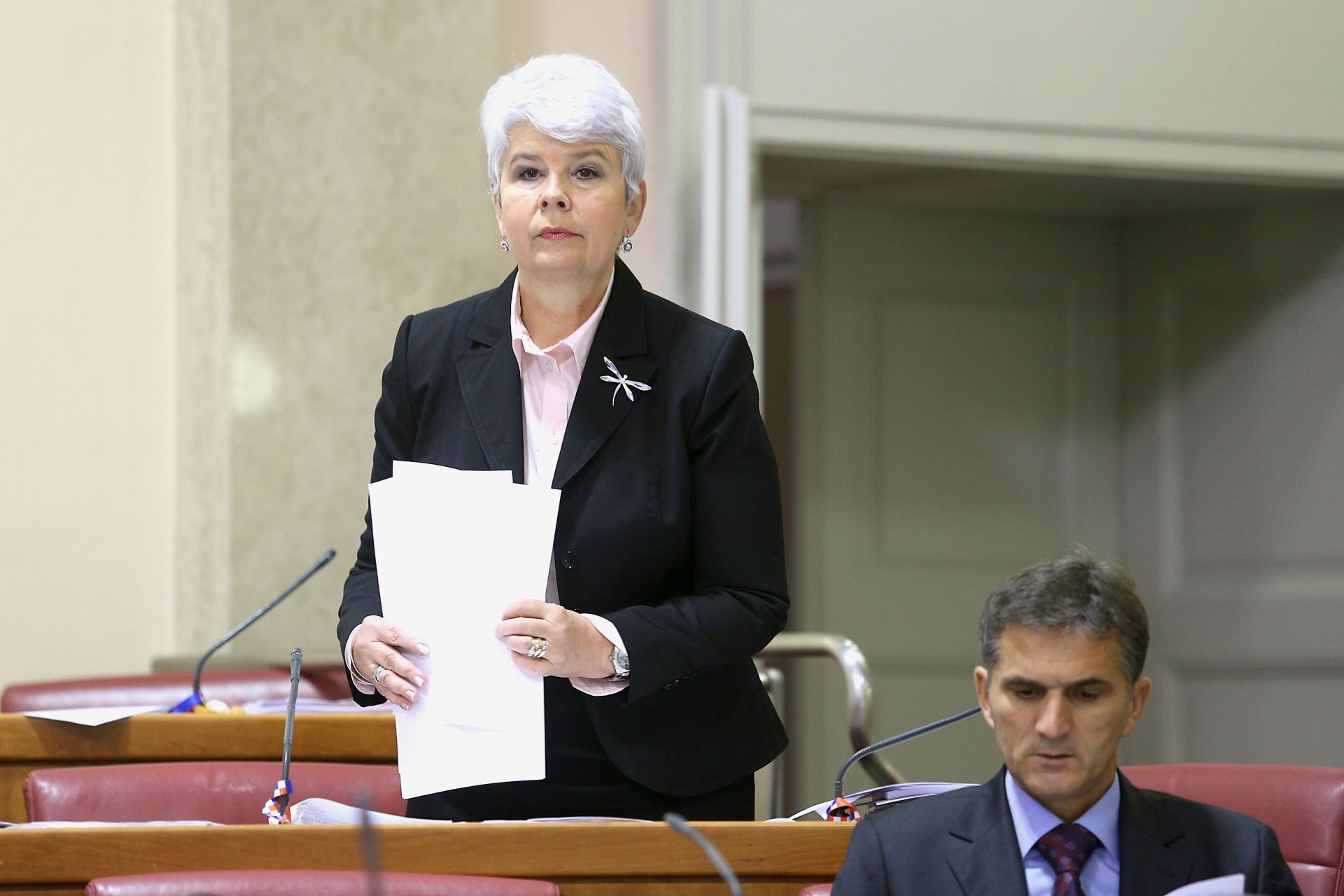 15.11.2013., Zagreb - Raspravom o konacnom prijedlogu Zakona o izmjenama i dopunama Zakona o autorskom pravu i srodnim pravim Sabor je nastavio 10. sjednicu. Jadranka Kosor, Goran Maric. 
Photo: Patrik Macek/PIXSELL