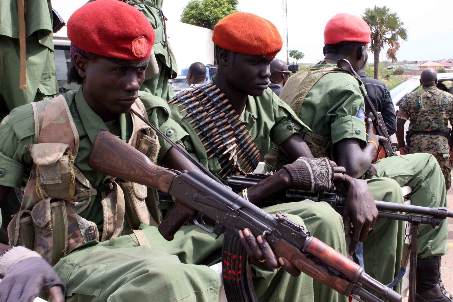 epa05418546 (FILE) A file photo dated 25 April 2016 showing a group of the 195 opposition soldiers arriving with General Simon Gatwech Dual, the chief of staff of the South Sudan rebel troops, in Juba, South Sudan. Reports on 10 July 2016 said hundreds were killed in two days of renewed fighting between supporters of President Salva Kiir and Vice-President Riek Machar. The UN Security Council condemned the fighting that erupted in Juba, the worst violence since a peace deal was signed in 2015 and forming the national unity government in April this year.  EPA/PHILLIP DHIL