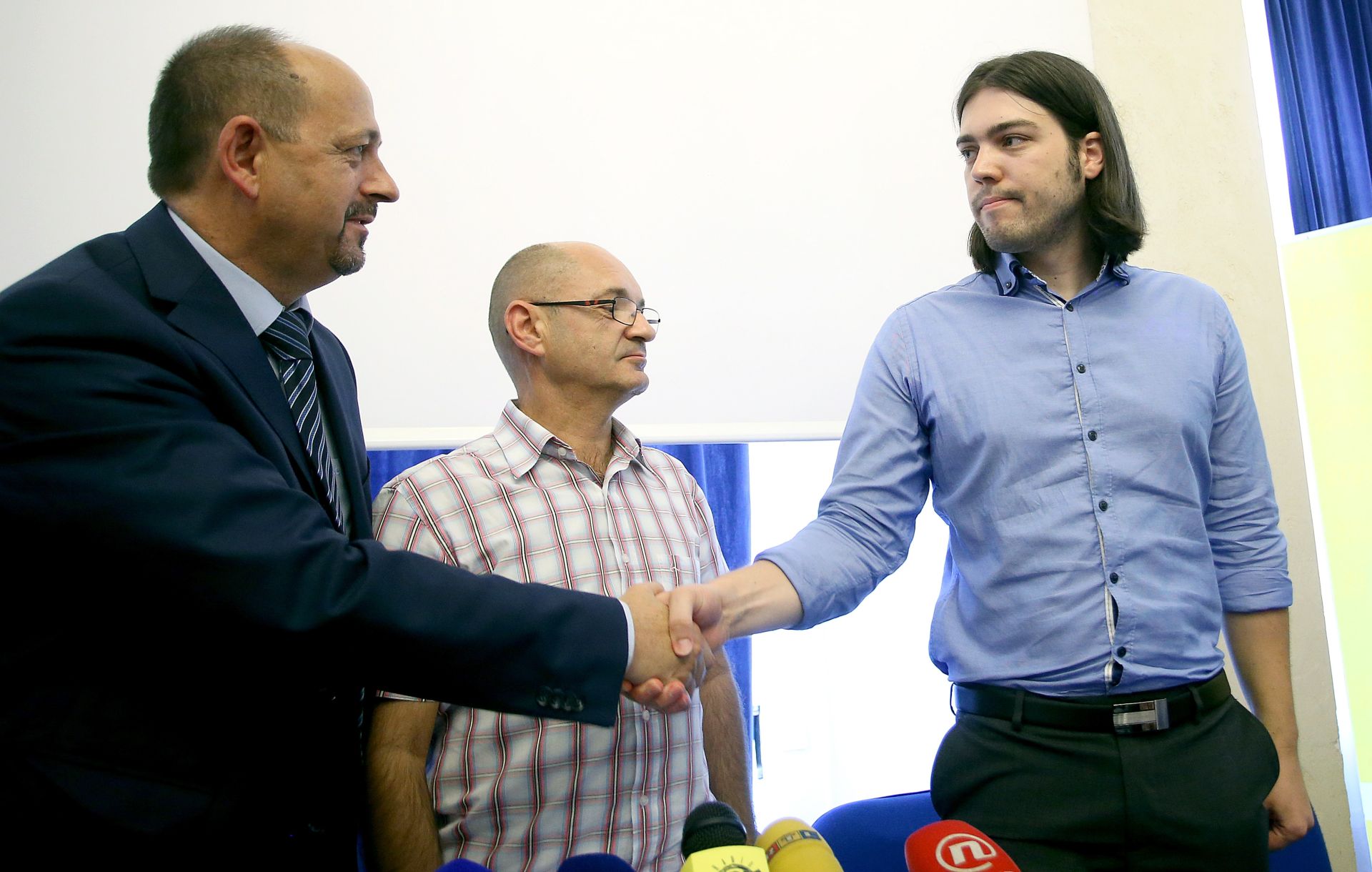 27.07.2016., Zagreb - Konferencija za medije Udruge Franak na kojoj su predstavili izbornu koaliciju s bivsim clanovima Mosta i Zivim zidom. Goran Aleksic, Ivan Lovrinovic, Ivan Vilibor Sincic. 
Photo: Goran Stanzl/PIXSELL