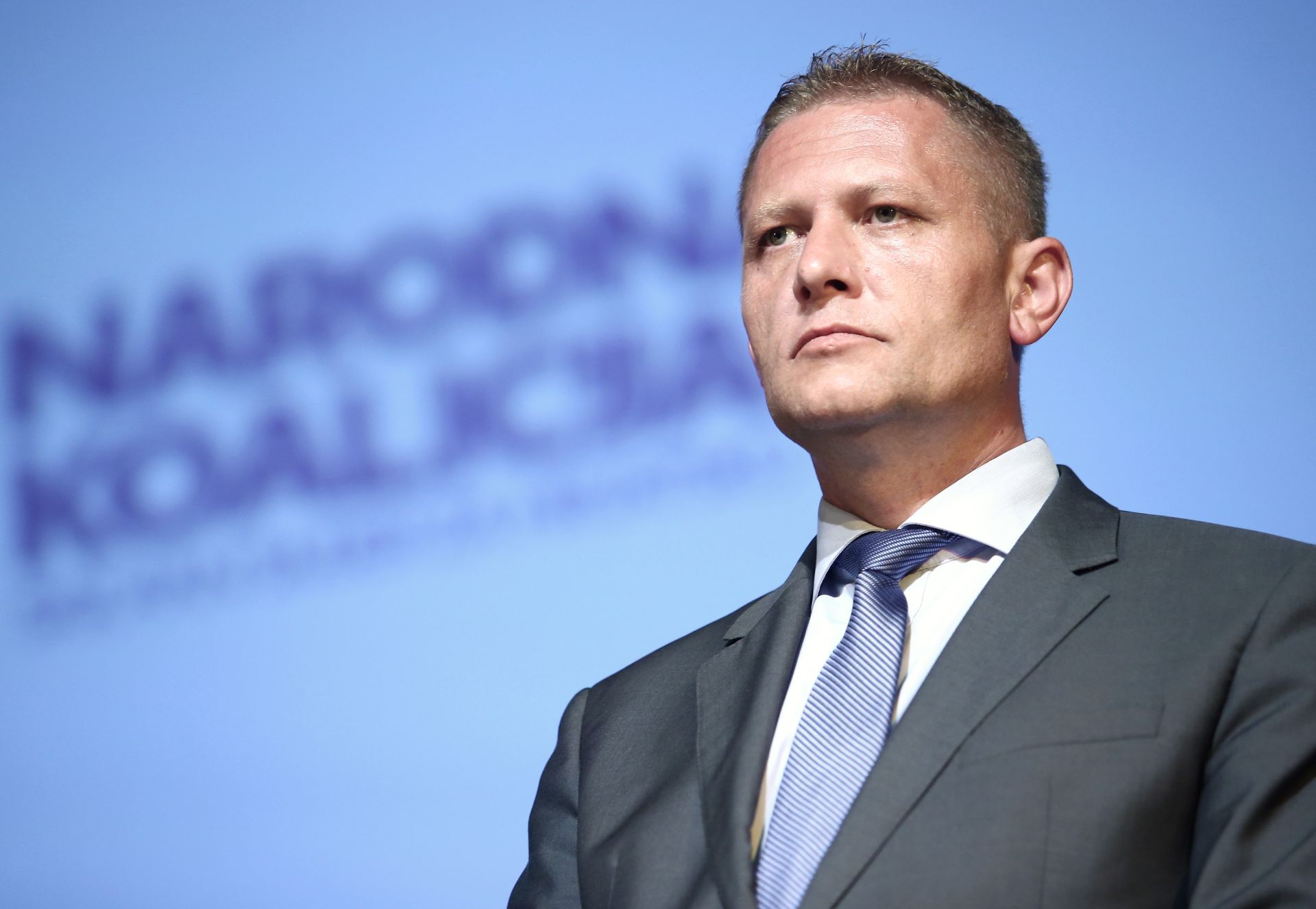 01.08.2016., Samobor - Narodna koalicija (SDP, HNS, HSS, HSU) predstavila je svoj program za izbore. Predsjednik HSS-a Kresimir Beljak.  
Photo: Sanjin Strukic/PIXSELL