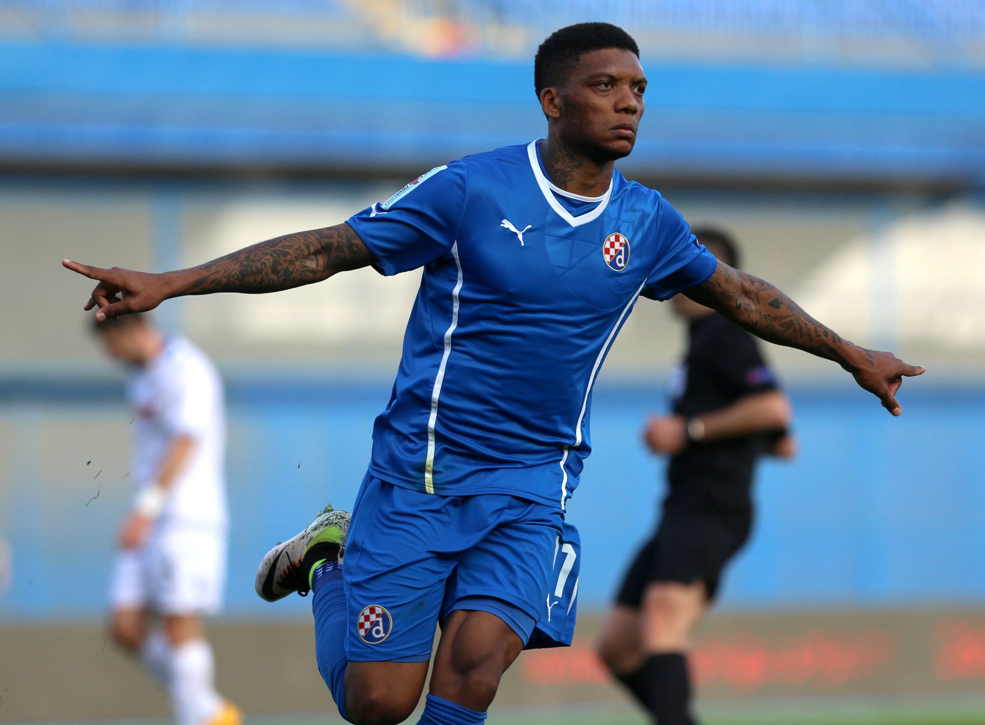 Zagreb, 6.4.2016 - Uzvratna utakmica polufinala hrvatskog nogometnog Dinamo - Hajduk. Na slici Junior Fernandes slavi pogodak za 2:0.
 Foto Hina/ Dario GRZELJ/ dag
