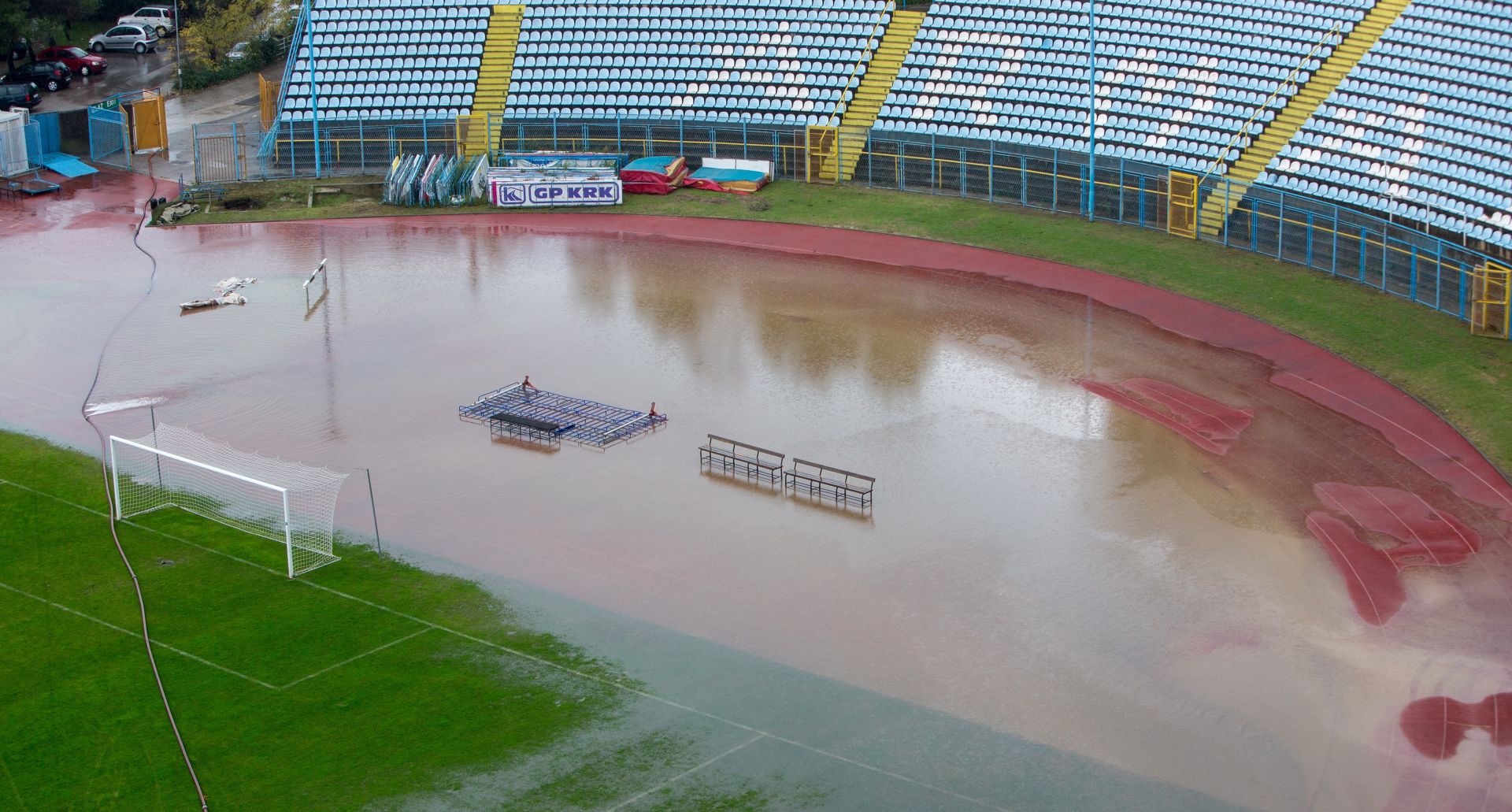 21.11.2016., Rijeka - Poplava uslijed obilne kise na stadionu Kantrida.
Photo: Nel Pavletic/PIXSELL
