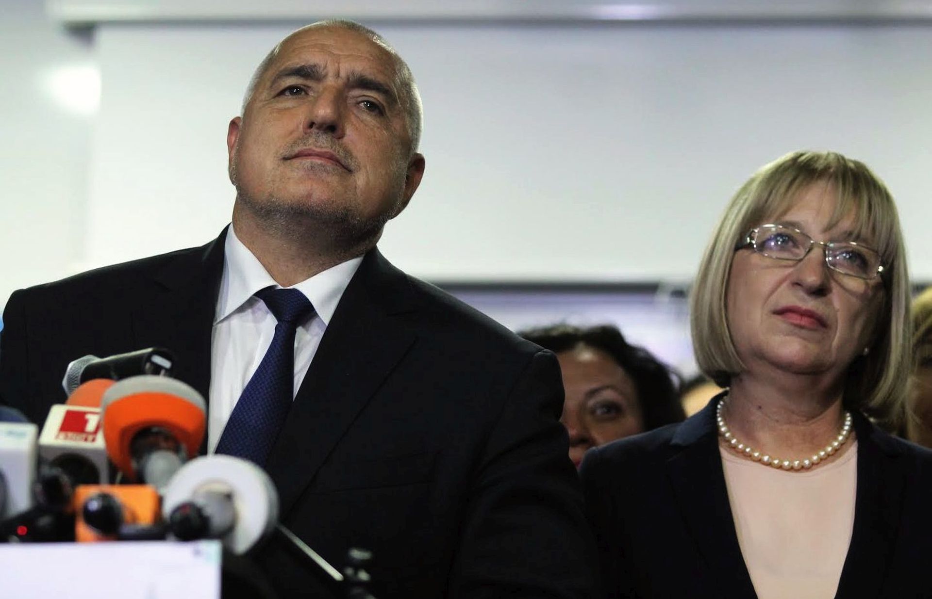 epa05630521 Bulgarian Prime Minister Boyko Borisov(L) and Tsetska Tsacheva (R), Presidential candidate of Bulgaria's centre-right ruling GERB party, during their press conference in Sofia, Bulgaria, 13 November 2016. Boiko Borisov, announced the resignation of his Government, after his candidate for President, the current speaker of the Parliament, Tsetska Tsacheva, lost in presidential elections. The winner in the second tour of the presidential elections in Bulgaria is the socialist opposition's candidate, former general Rumen Radev with almost 60 per cent of the vote, and Tsacheva scores scores between 35 and 37 per cent of voter's support.  EPA/STR