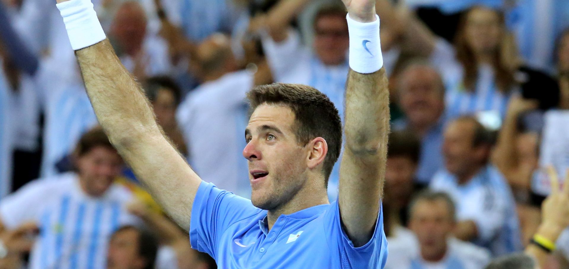 Zagreb, 27. studenoga 2016. - Treæeg dana finala Davis Cupa izmeðu reprezentacija Hrvatske i Argentine na teren su izali Marin Èiliæ i Juan Martin del Potro, koji su u dosadanjim pojedinaènim finalnim meèevima svojim reprezentacijama veæ donijeli po pobjedu. Nakon dva dana Hrvatska vodi 2:1. Na fotografiji Juan Martin del Potro. foto HINA / Lana SLIVAR DOMINIÆ / mm