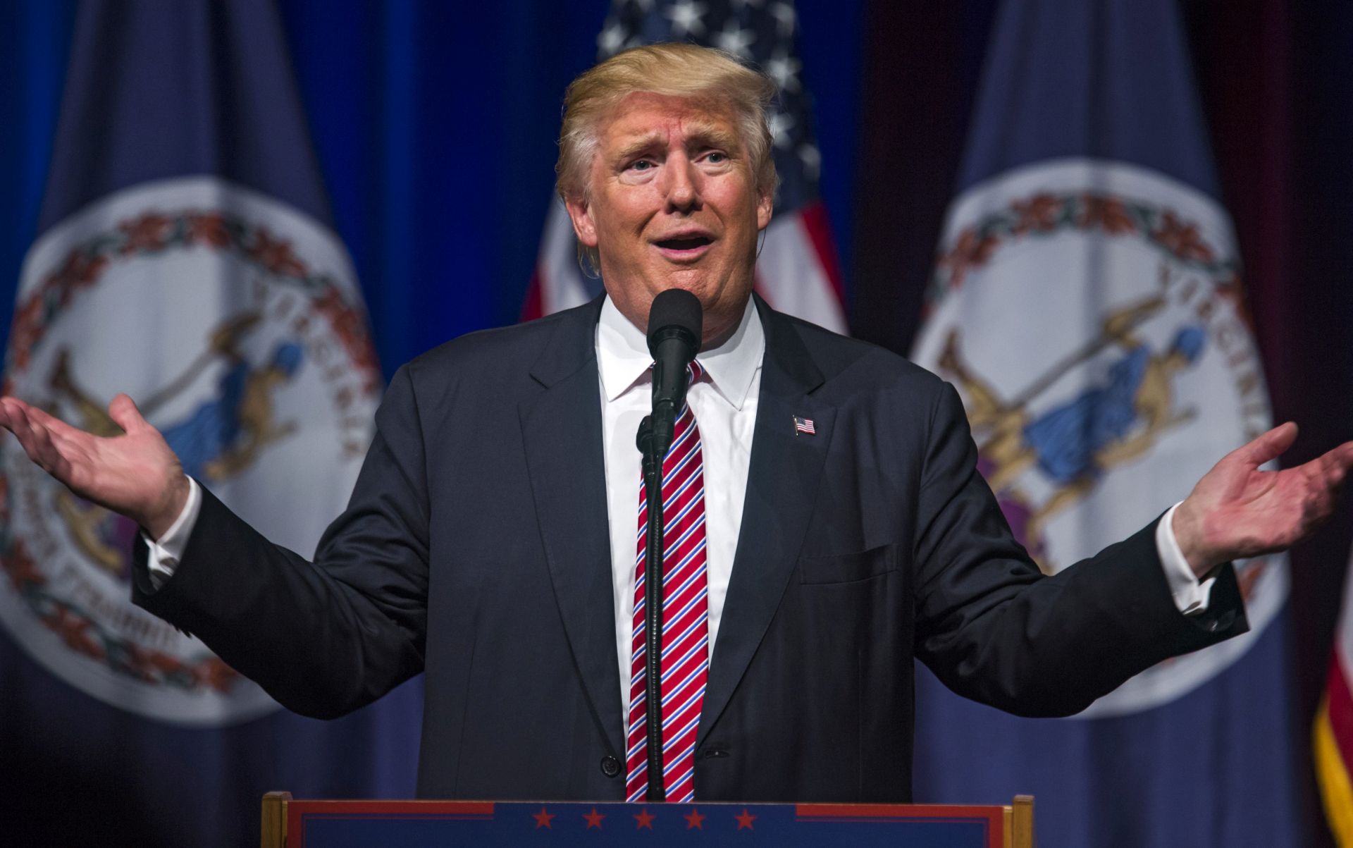 epa05576306 (FILE) A file picture dated 02 August 2016 shows US Republican presidential nominee Donald Trump speaks at a rally at Briar Woods High School in Ashburn, Virginia, USA. Republican presidential nominee Donald Trump on 08 October 2016 apologized for off-camera remarks he made in a video clip dating from 2005. In the clip, Trump is heard making lewd commenbts about using his celebrity status to grope women.  EPA/JIM LO SCALZO