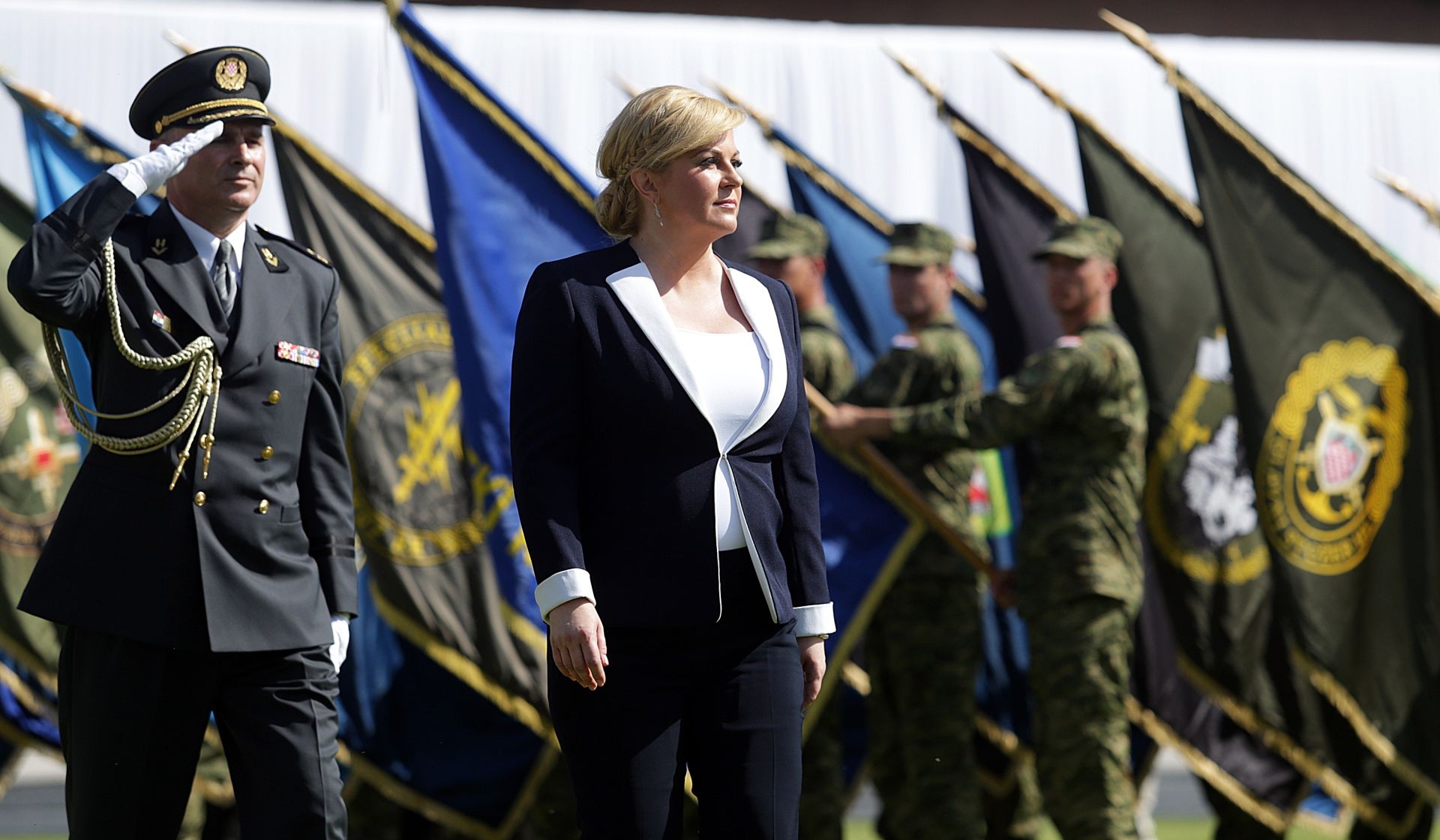 28.05.2016., Zagreb - Sredisnja svecanost povodom 25. obljetnice formiranja Oruzanih snaga Republike Hrvatske, Dana Oruzanih snaga Republike Hrvatske i Dana Hrvatske kopnene vojske odrzana je na stadionu NK Zagreb u Kranjcevicevoj ulici. Kolinda Grabar-Kitarovic. 
Photo: Goran Stanzl/PIXSELL