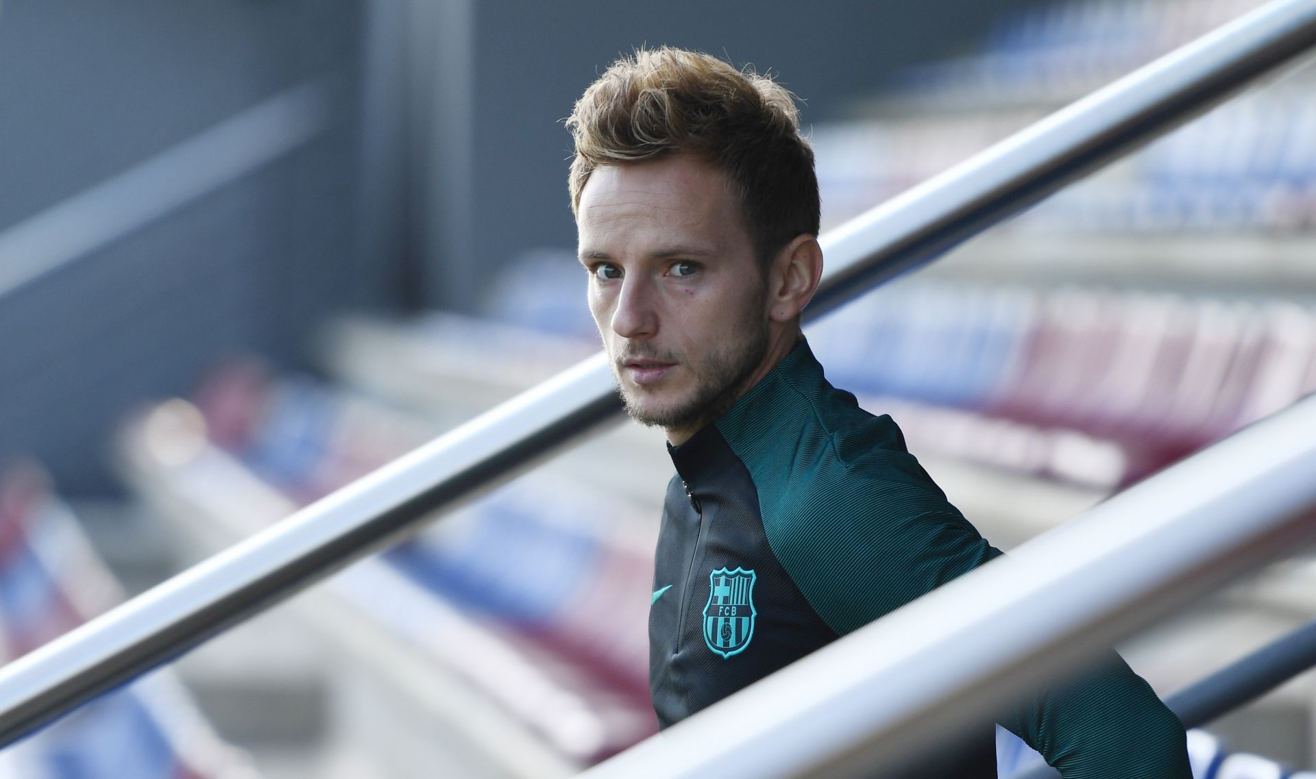 BARCELONA, SPAIN - OCTOBER 18:   Ivan Rakitic of Barcelona looks during the FC Barcelona training session at Ciutat Esportiva Joan Gamper on October 18, 2016 in Barcelona, Spain.  (Photo by David Ramos/Getty Images)