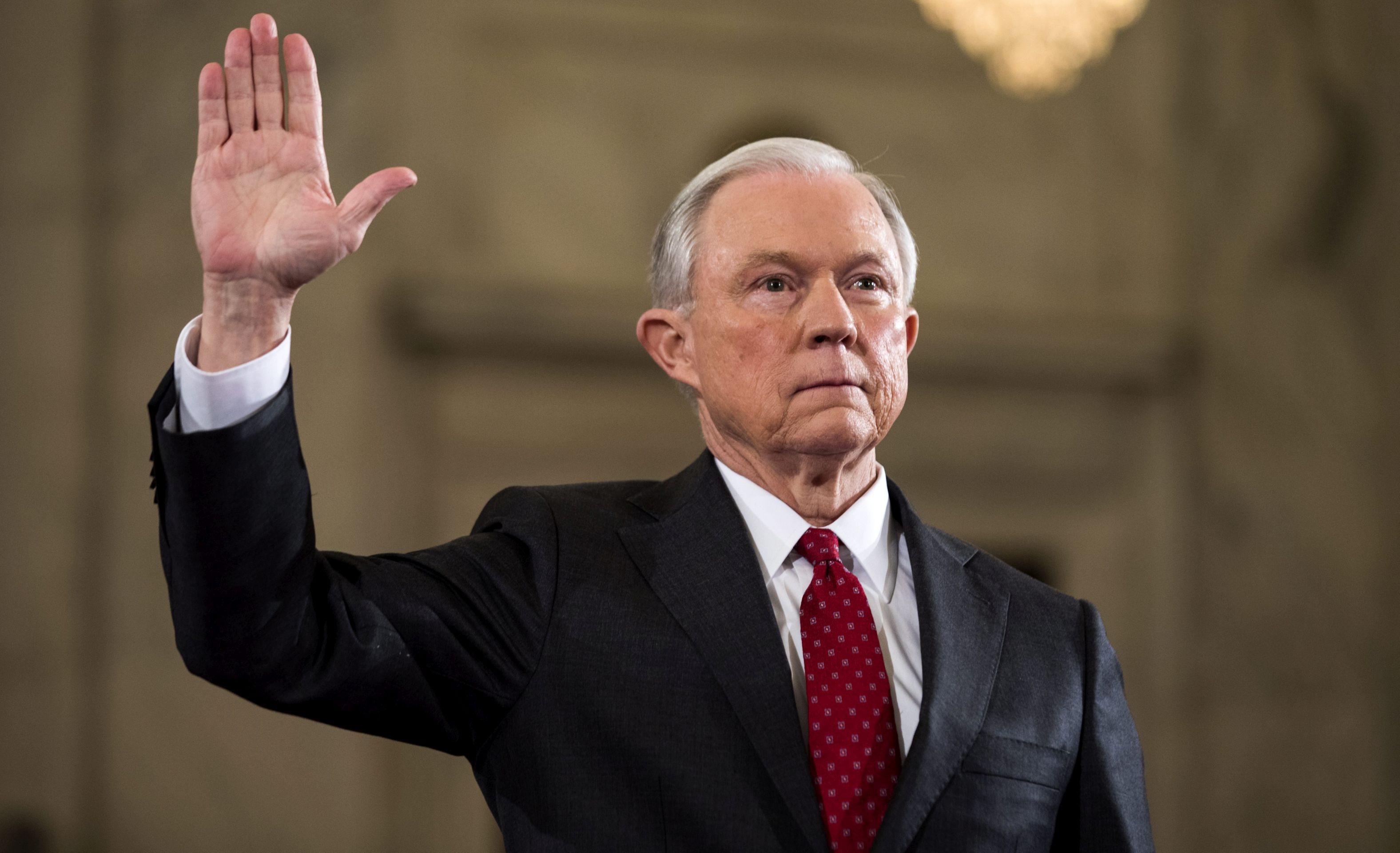 epa05709529 Republican Senator from Alabama, Jeff Sessions, prepares to testify at his confirmation hearing to be the Trump administration's Attorney General in the Russell Senate Office Building  in Washington, DC, USA, 10 January 2017. Sessions' nomination is encountering strong resistance; on 03 January more than 1,100 American law professors from 48 states signed a letter to Congress asking that they reject Session's nomination.  EPA/JIM LO SCALZO