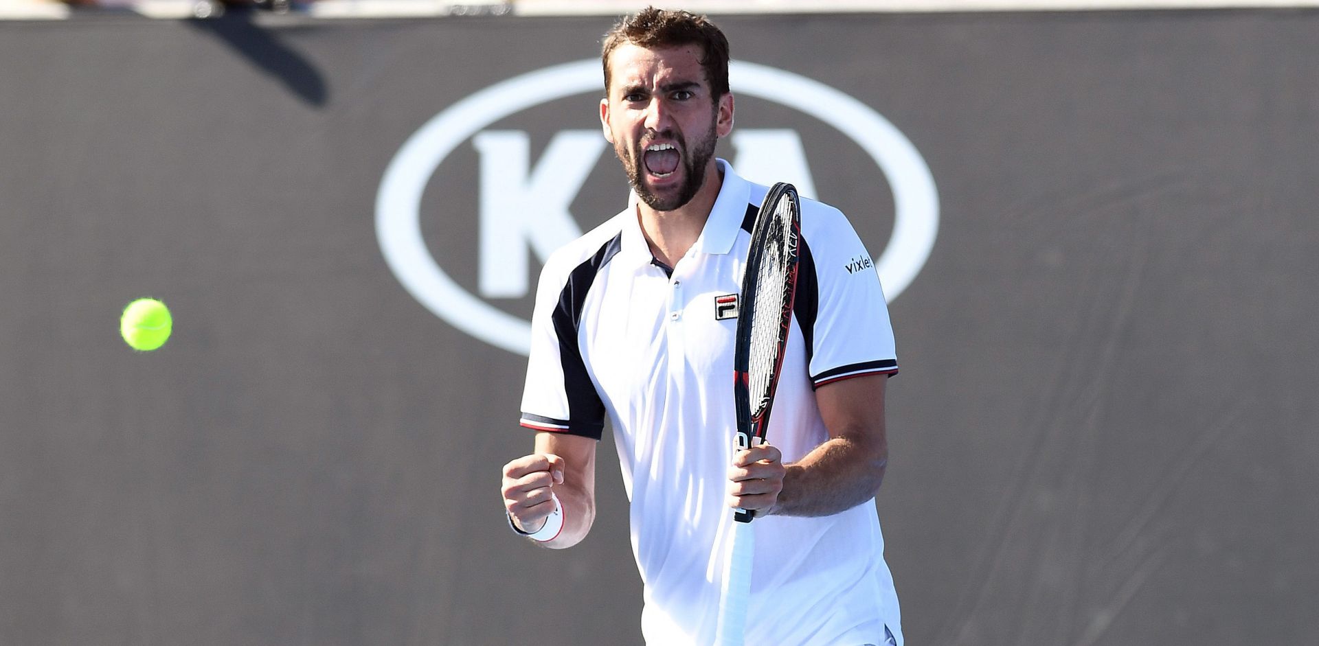 epa05720671 Marin Cilic of Croatia reacts after defeating Jerzy Janowicz of Poland during Round One of the Men's Singles at the Australian Open Grand Slam tennis tournament, in Melbourne, Victoria, Australia, 16 January 2017.  EPA/JULIAN SMITH  AUSTRALIA AND NEW ZEALAND OUT