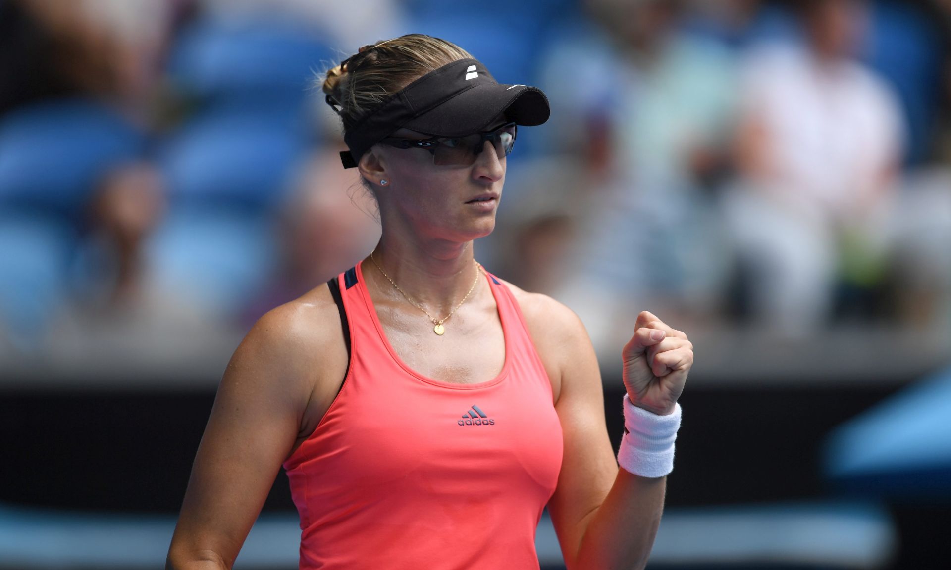epa05743255 Mirjana Lucic-Baroni of Croatia reacts as she plays against Jennifer Brady of the USA during round four of the Women's Singles at the Australian Open Grand Slam tennis tournament in Melbourne, Victoria, Australia, 23 January 2017.  EPA/LUKAS COCH  AUSTRALIA AND NEW ZEALAND OUT