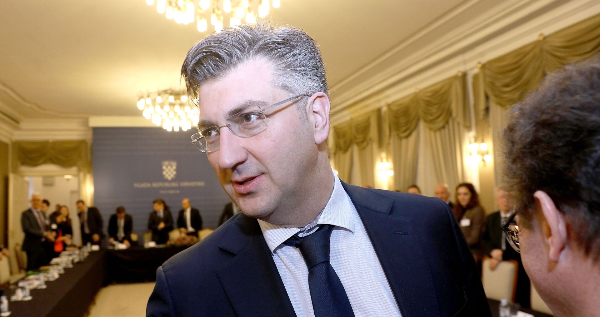 30.01.2017., Zagreb - Predsjednik Vlade Republike Hrvatske Andrej Plenkovic sastao u Banskim dvorima se s predstavnicima Francuske udruge poslodavaca (MEDEF). 
Photo: Patrik Macek/PIXSELL