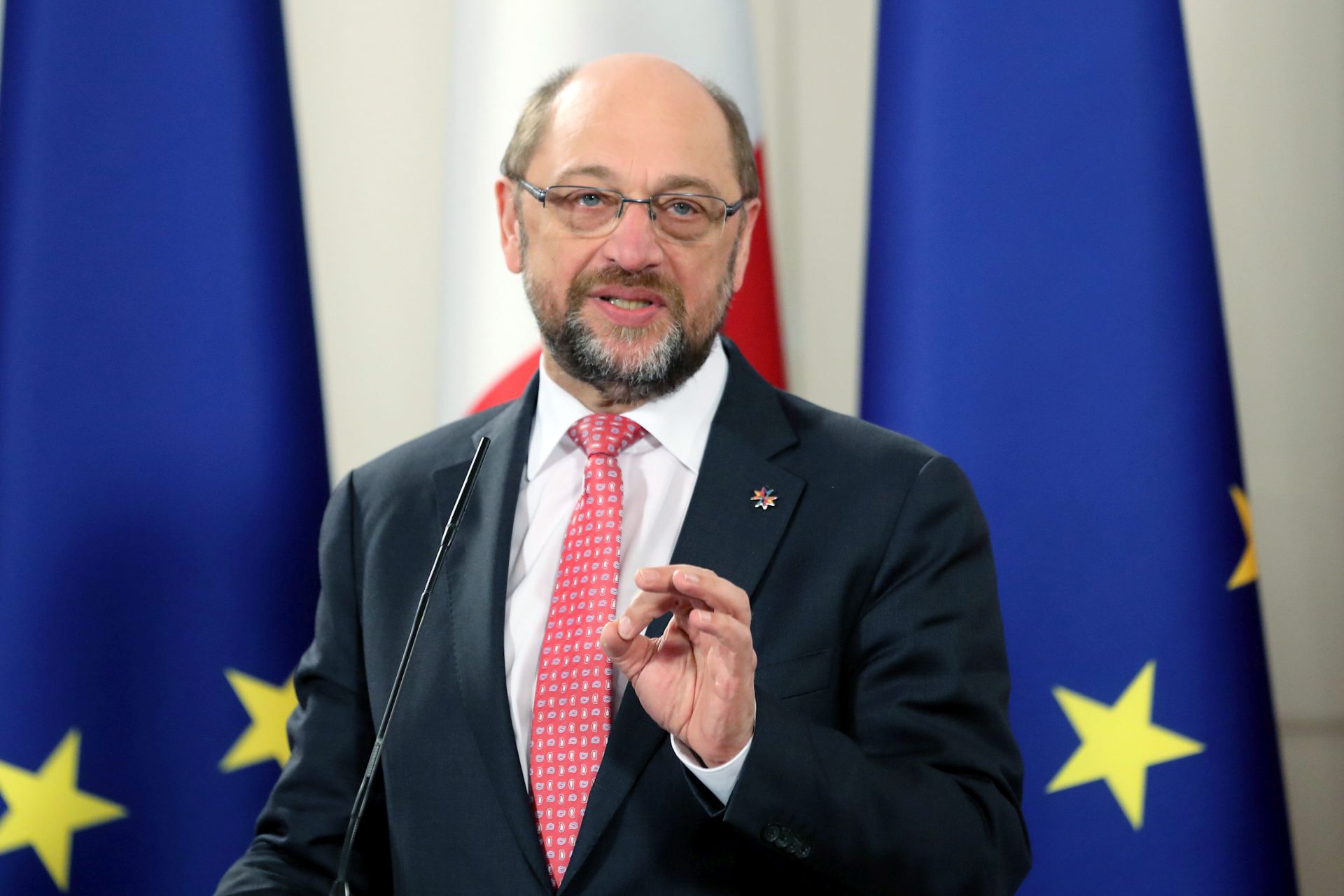 epa05746873 (FILE) - The file picture dated 08 December 2016 shows Martin Schulz, then President of the European Parliament at the Joint Press Conference with Prime Minister of Malta Joseph Muscat at the Auberge de Castille in Valletta, Malta. According to media reports on 24 January 2017, Martin Schulz has been suggested to run as the Social Democrats candidate for German chancellor instead of the Leader of the Social Democratic Party of Germany (SPD) and Vice Chancellor Sigmar Gabriel.  EPA/DOMENIC AQUILINA