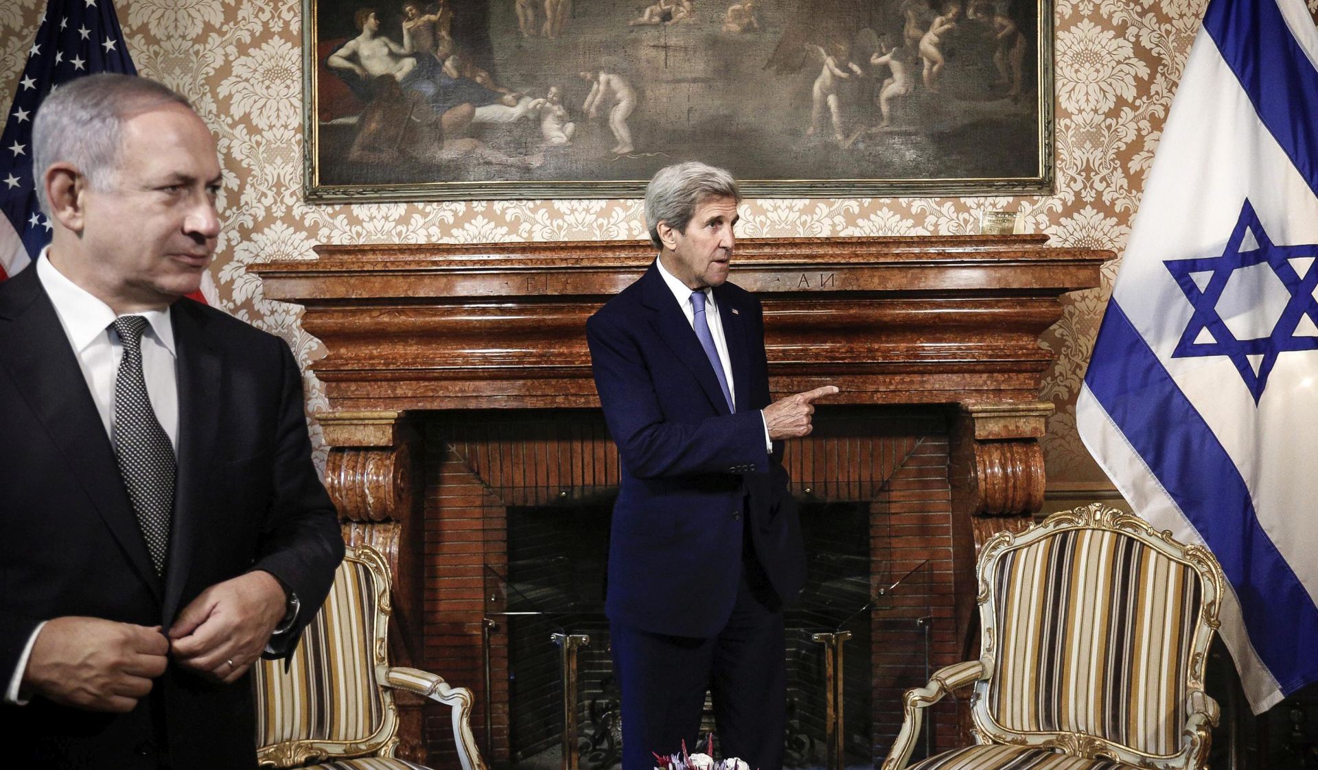 epa05690278 (FILE) - A file picture dated 27 June 2016 shows US Secretary of State John Kerry (R) with Prime Minister of Israel Benjamin Netanyahu (L) during their meeting at Villa Taverna in Rome, Italy. US Secretary of State John Kerry on 28 December 2016 delivered remarks outlining the Obama administration's vision for a Middle East Peace deal at the State Department in Washington, DC, USA.  EPA/GIUSEPPE LAMI