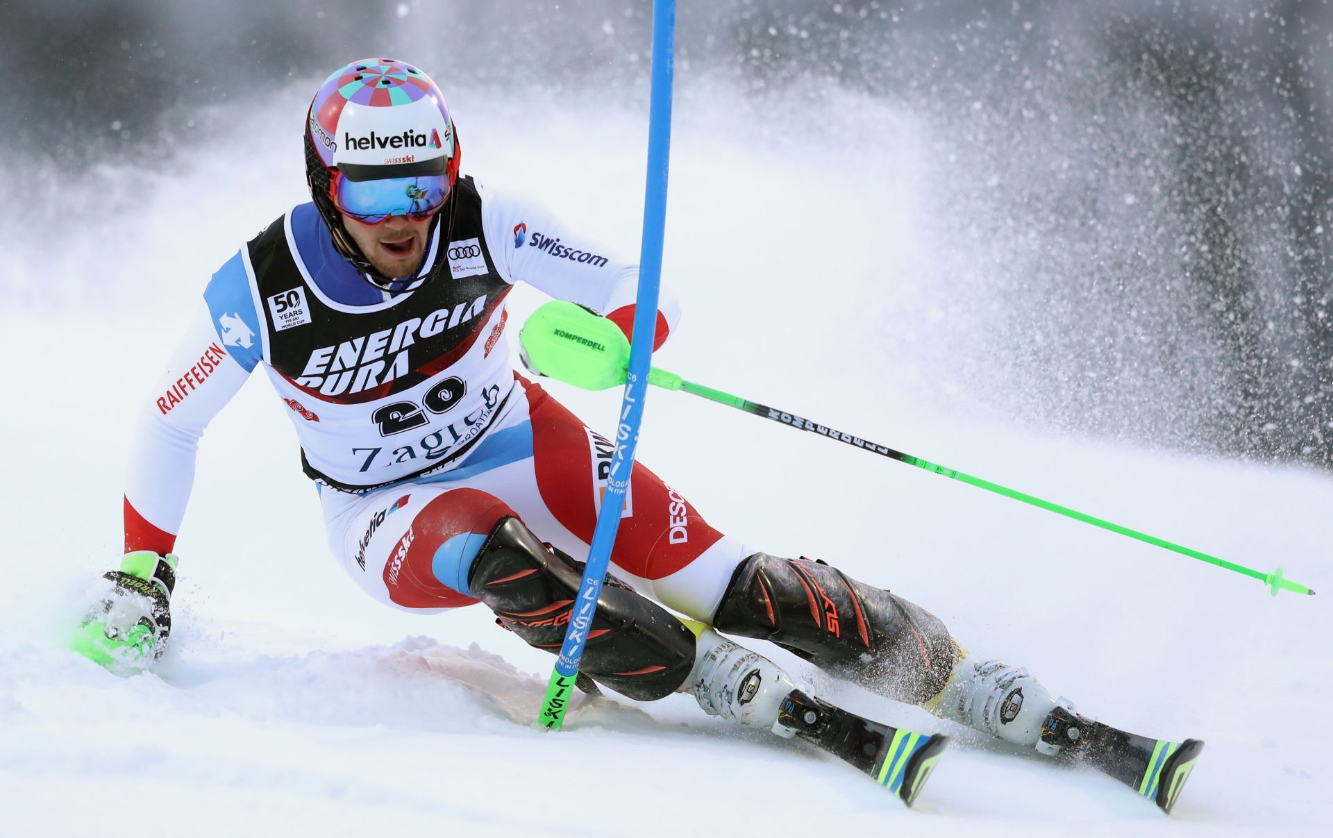 Zagreb, 5.1.2017 - Prva vonja muke slalomske utrka Svjetskog skijakog kupa "Snow Queen Trophy 2017." na zagrebaèkom Sljemenu. Na slici Luca Aerni (vicarska).
foto HINA/ Damir SENÈAR/ ua