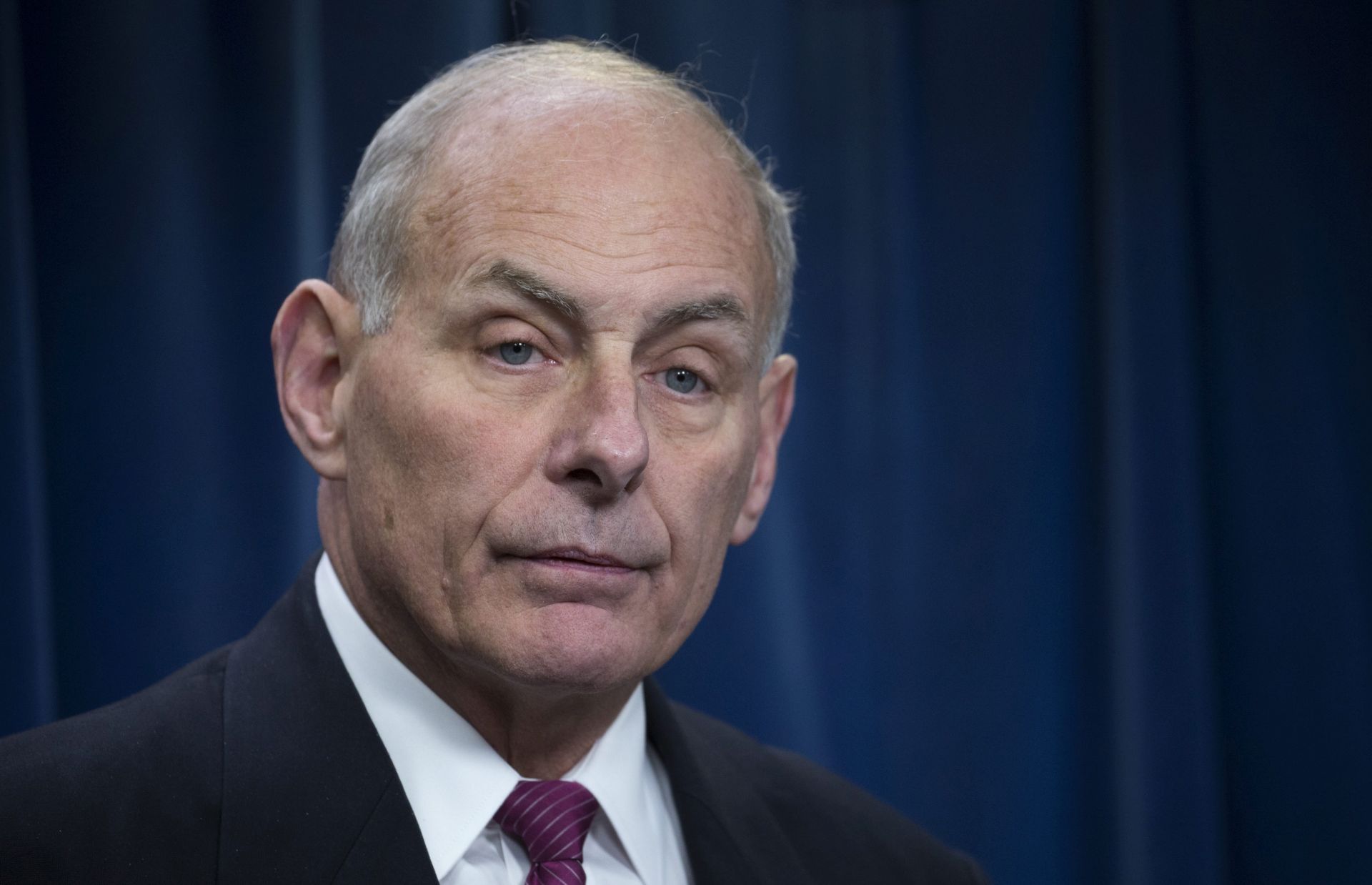 epa05763371 US Secretary of Homeland Security John Kelly responds to a question during a press conference on remarks on the Trump administration travel ban at the Customs Border Protection department in Washington, DC, USA, 31 January 2017. US Presdient Donald J. Trump has enacted a controversial executive order banning the US from taking in people from seven Muslim-majority countries: Iran, Iraq, Syria, Sudan, Libya, Yemen and Somalia.  EPA/SHAWN THEW
