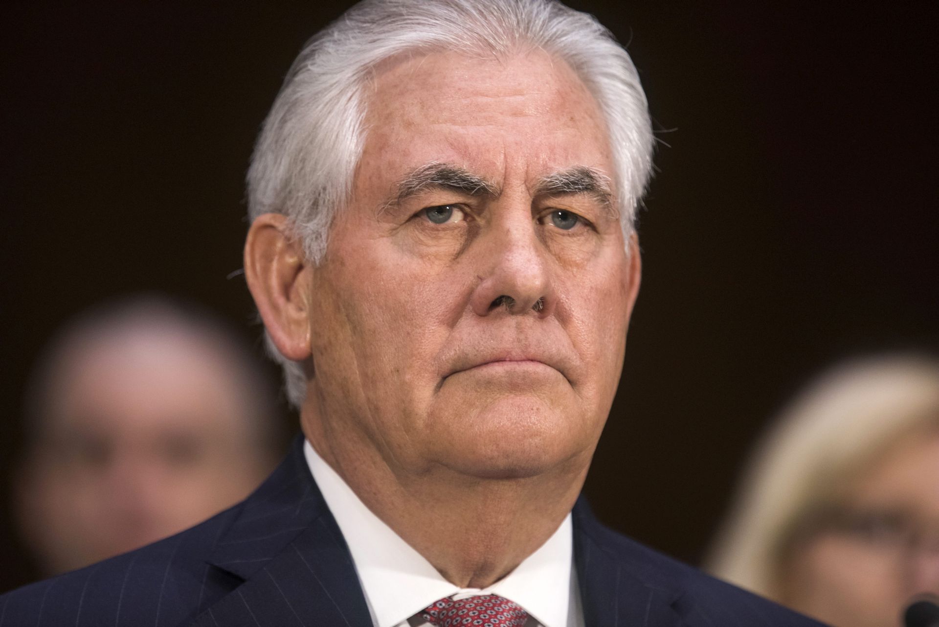 epa05765354 (FILE) - A file picture dated 11 January 2017 of Former CEO of Exxon Mobile and Donald Trump's nominee for Secretary of State Rex Tillerson testifies at his nomination hearing before the Senate Foreign Relations Committee in Washington, DC, USA. The US Senate on 01 February 2017 approved Rex Tillerson to serve as President Trump's secretary of State. According to reports, the nomination was approved by a 56-43 vote cast largely along party lines.  EPA/JIM LO SCALZO