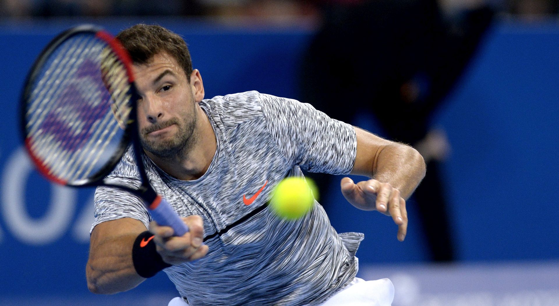 epa05788265 Grigor Dimitrov (Bulgaria)  in action against  David Goffin (Belgium) during their final match for the 2017 ATP 250 Garanti Koza Sofia Open tennis tournament in Sofia, Bulgaria, 12 February 2017.  EPA/BORISLAV TROSHEV