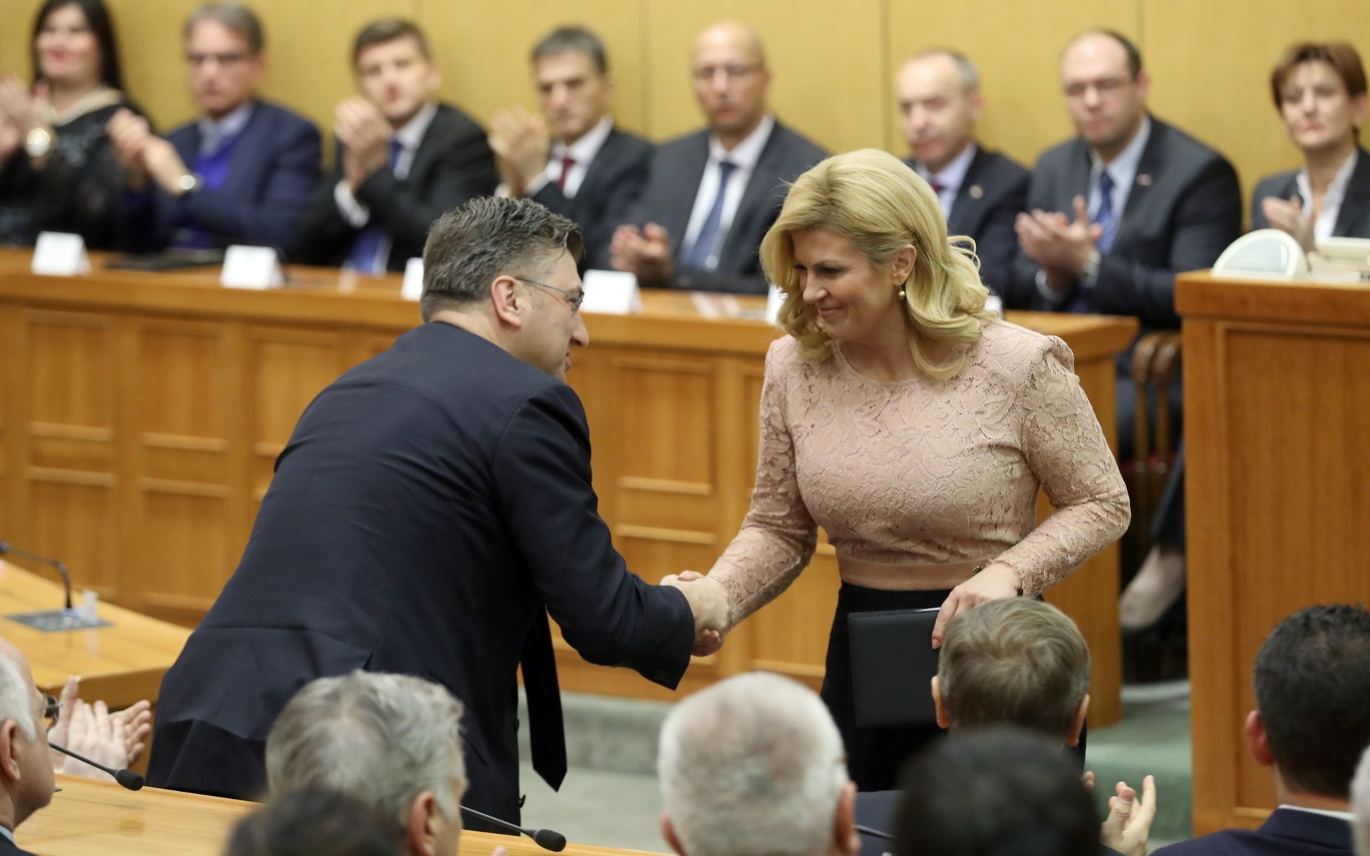 16.01.2017., Zagreb - Svecana sjednica Hrvatskoga sabora u povodu obiljezavanja 25. obljetnice medjunarodnog priznanja Republike Hrvatske. Predsjednik Vlade Andrej Plenkovic i predsjednica RH Kolinda Grabar-Kitarovic.
Photo: Damir Sencar/HINA/POOL/PIXSELL