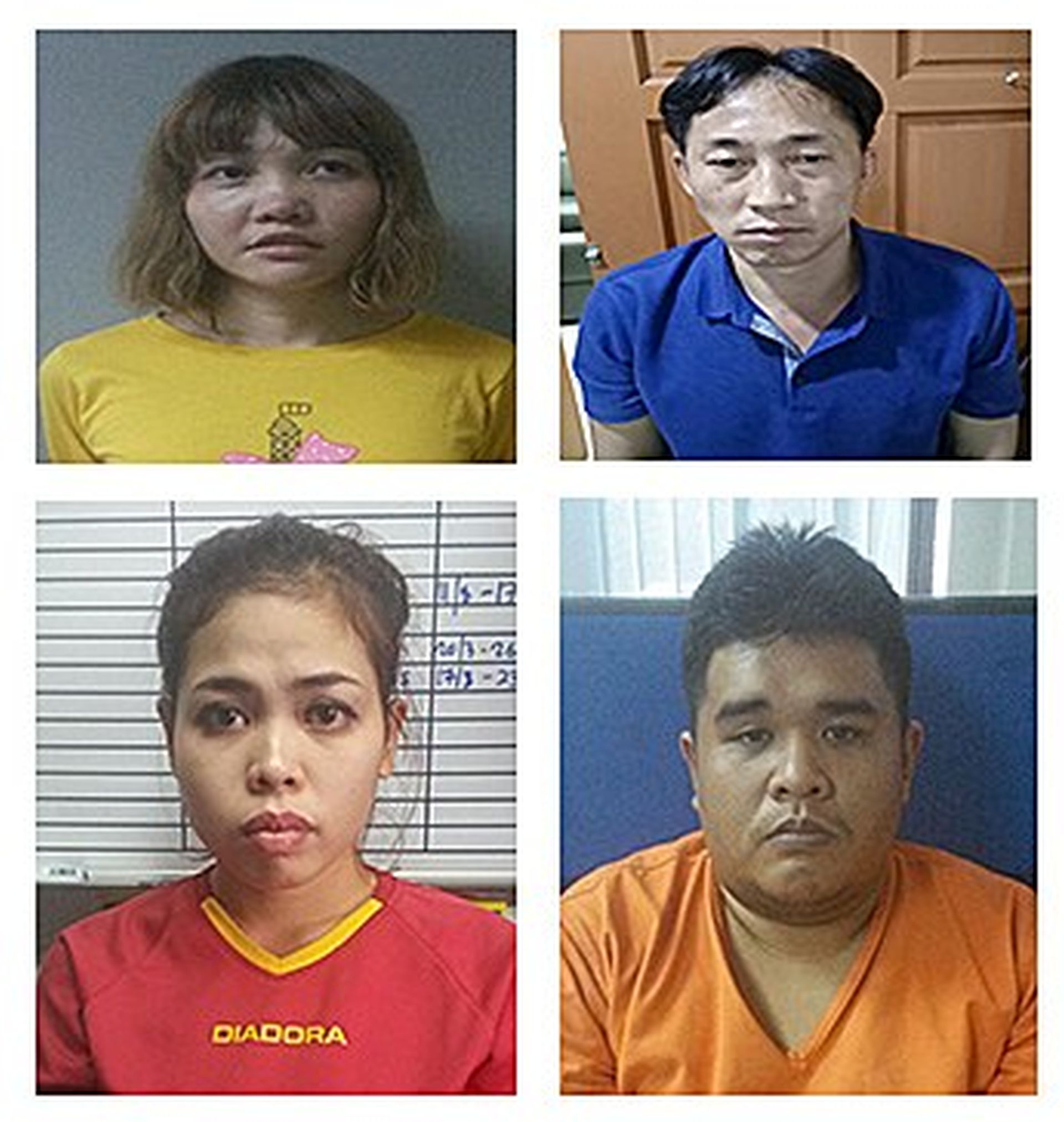 epa05803583 An undated composite handout image released by Royal Police Malaysia on 19 February 2017 showing suspects Vietnamese Doan Thi Huong (top-L), North Korean Ri Jong Chol (top-R), Indonesian Siti Aisyah (bottom-L) and Malaysian Muhammad Farid Bin Jallaludin (bottom-R) while arrested in connection with the of Kim Jong Nam, North Korean leader Kim Jong-un's half brother. According to reports, the North Korean embassy in Malaysia asked Malaysian authorities to hand over the body of 46-year-old North Korean-named Kim Chol, who was allegedly assassinated at Kuala Lumpur's international airport in Malaysia on 13 February and whose body has been kept at the Kuala Lumpur General Hospital since the incident. Media reports state that Kim Chol, an alias apparently used by Kim Jong-nam, the half-brother of North Korean leader Kim Jong-un, was attacked by two women with chemical sprays  EPA/ROYAL MALAYSIA POLICE HANDOUT  HANDOUT EDITORIAL USE ONLY/NO SALES