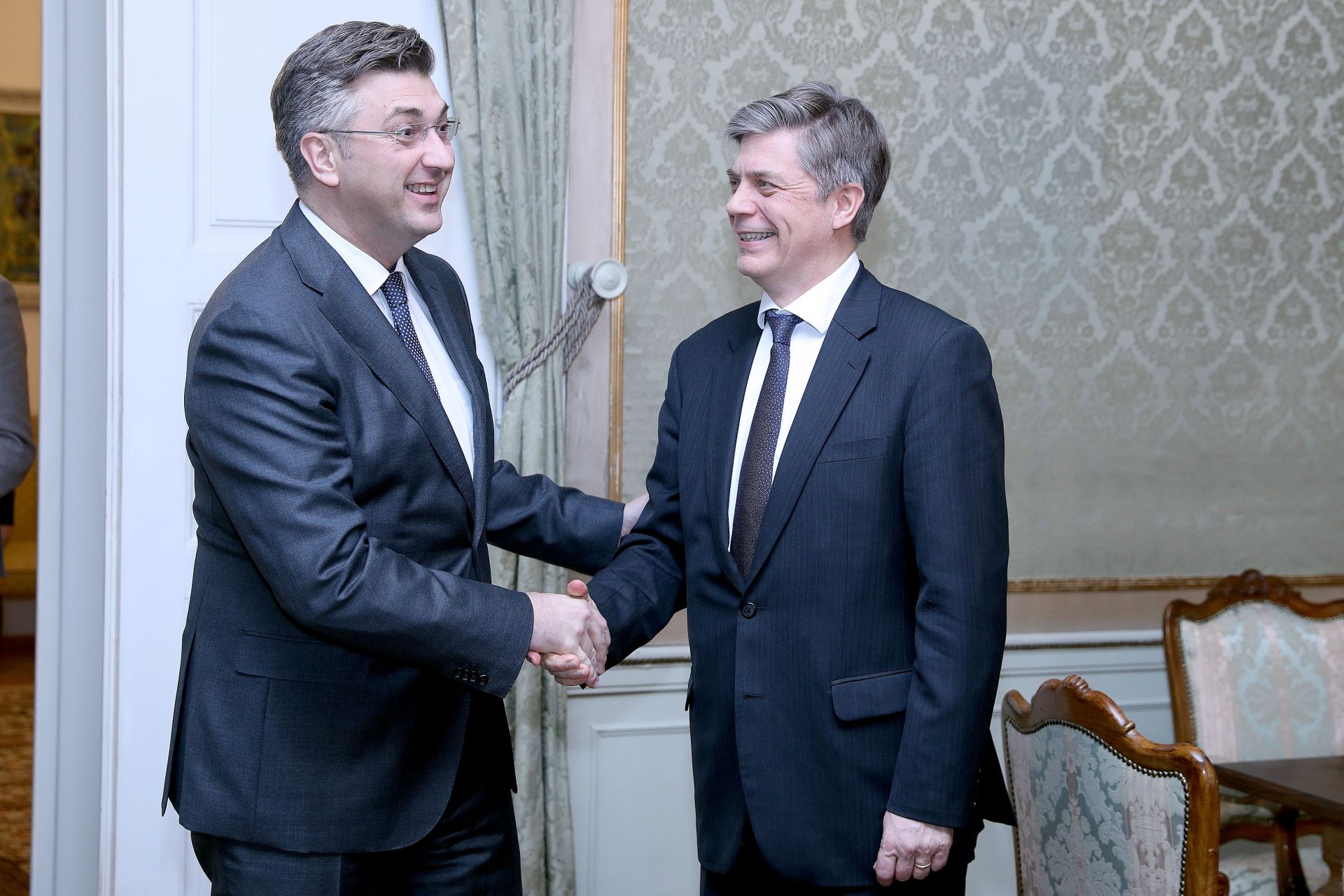 20.02.2017., Zagreb - Predsjednik Vlade Republike Hrvatske Andrej Plenkovic sastao  se u Banskim dvorima s sefom Delegacije Europske unije i posebnim predstavnikom Europske unije u Bosni i Hercegovini Larsom-Gunnarom Wigemarkom. 
Photo: Patrik Macek/PIXSELL