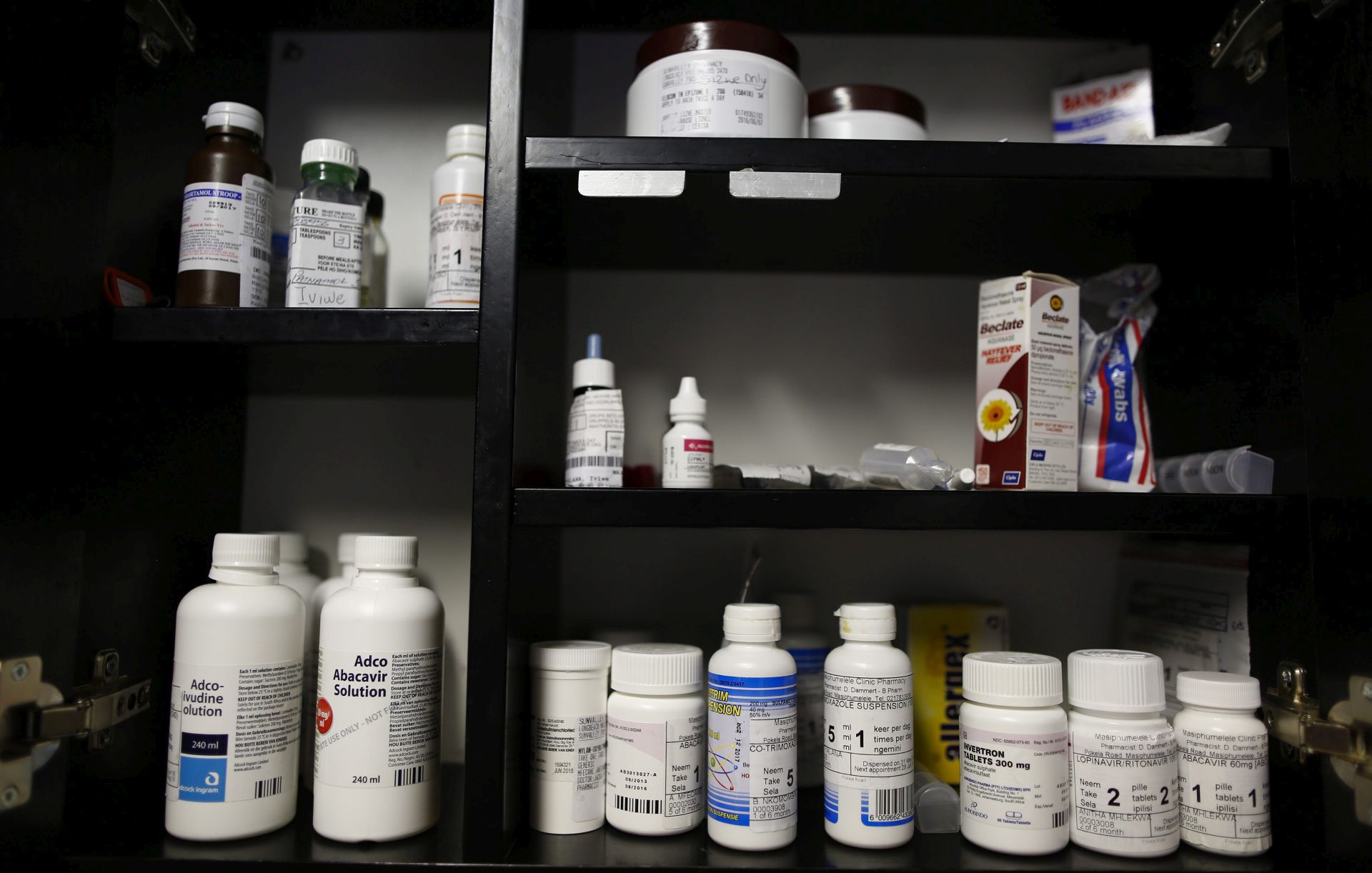 epa05432416 A cupboard containing  Antiretroviral (ARV) drugs for children at the HOKISA childrens home in Masiphumelele, Cape Town, South Africa 19 July 2016.  HOKISA stands for Homes For Kids In South Africa where children living with and affected by HIV and AIDS are cared for. When a child cannot be looked after by family members or neighbours, he or she is placed via the Magistrate’s Court at the HOKISA home. South Africa is currently hosting the 2016 International Aids Conference between 18-22 July which is attented globally by over 18 000 delegates, policy makers, HIV Workers as well as many living with HIV. South Africa has the biggest and most high profile HIV epidemic in the world, with an estimated 6.5 million people living with HIV. Over 2.5 million children in South Africa have been orphaned by HIV and AIDS and over 400,000 children aged 0 to 14 are living with HIV in South Africa.  EPA/NIC BOTHMA