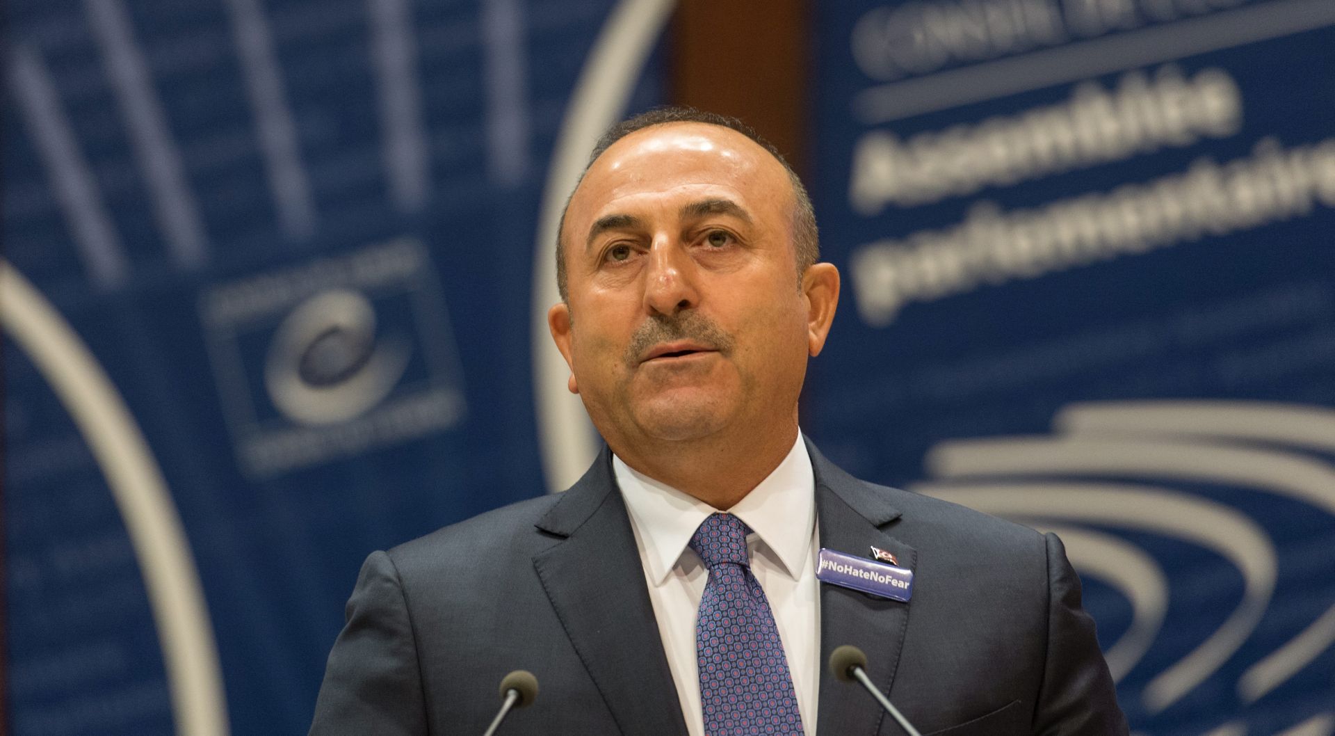 epa05582166 Turkish Foreign Affairs Minister Mevlut Cavusoglu delivers his speech in the Council of Europe in Strasbourg, France, 12 October 2016. He speaks about the current Situation in Turkey.  EPA/PATRICK SEEGER