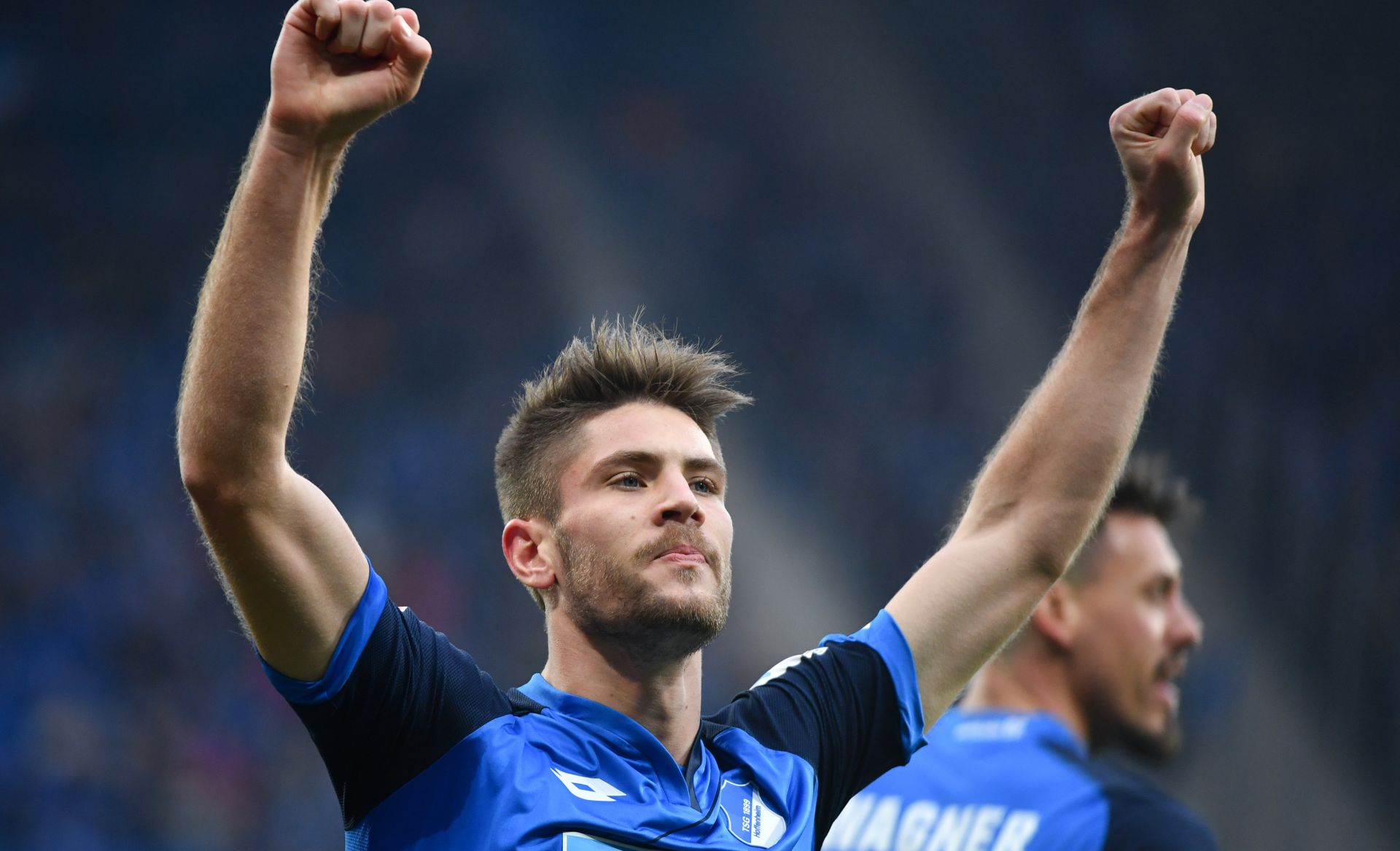Hoffenheim's Andrej Kramaric celebrates his 1-0 goal during the German Bundesliga soccer match between 1899 Hoffenheim and Darmstadt 98 in the Rhein Neckar Arena in Sinsheim, Germany, 18 February 2017.



(EMBARGO CONDITIONS - ATTENTION: Due to the accreditation guidelines, the DFL only permits the publication and utilisation of up to 15 pictures per match on the internet and in online media during the match.) Photo: Uwe Anspach/dpa