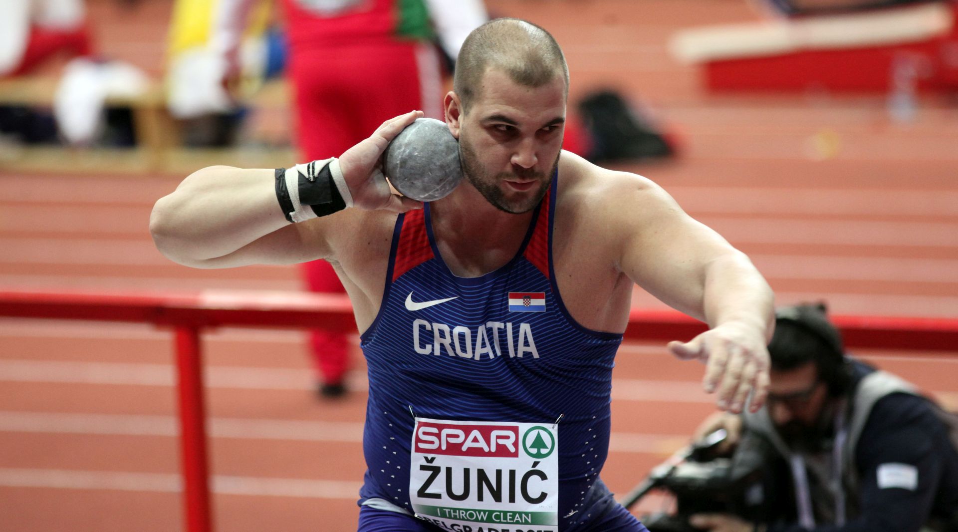 Beograd, 4.3.2017.-U Kombank areni odrava se Europsko dvoransko atletsko prvenstvo.Na fotografiji kvalifikacije u bacanju kugle, Stipe uniæ (CRO) uao  je u finale hicem 20,52m.
Foto HINA/Mario ÆUIÆ/mæ