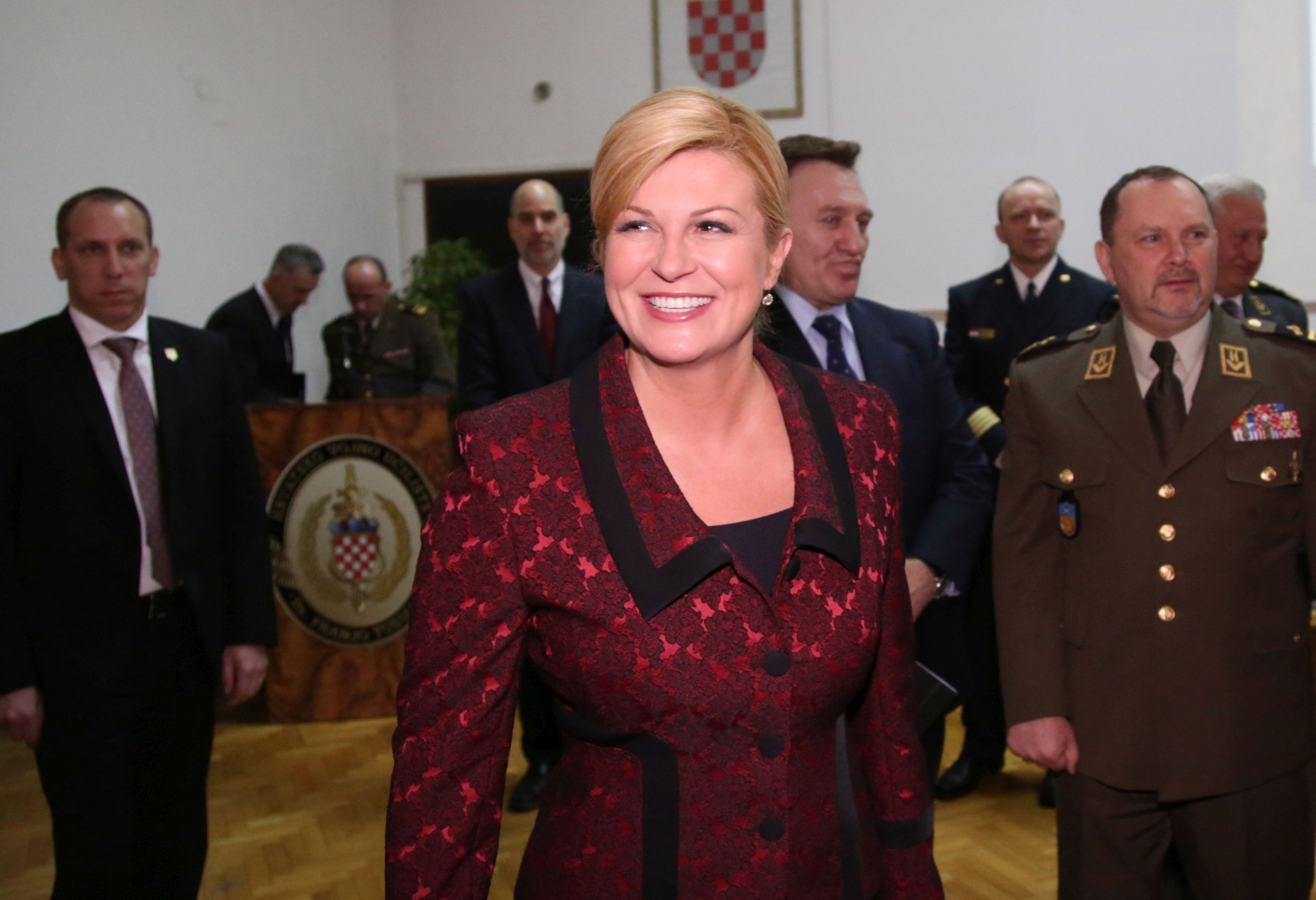 Zagreb, 15.03.2017. - Predsjednica Republike i vrhovna zapovjednica Oruanih snaga Republike Hrvatske Kolinda Grabar-Kitaroviæ nazoèila je promociji prvog hrvatskog vojnog znanstvenog èasopisa "Strategos" na Hrvatskome vojnom uèilitu "Dr. Franjo Tuðman". Na fotografiji Kolinda Grabar-Kitaroviæ. foto HINA/ Lana SLIVAR DOMINIÆ/ lsd