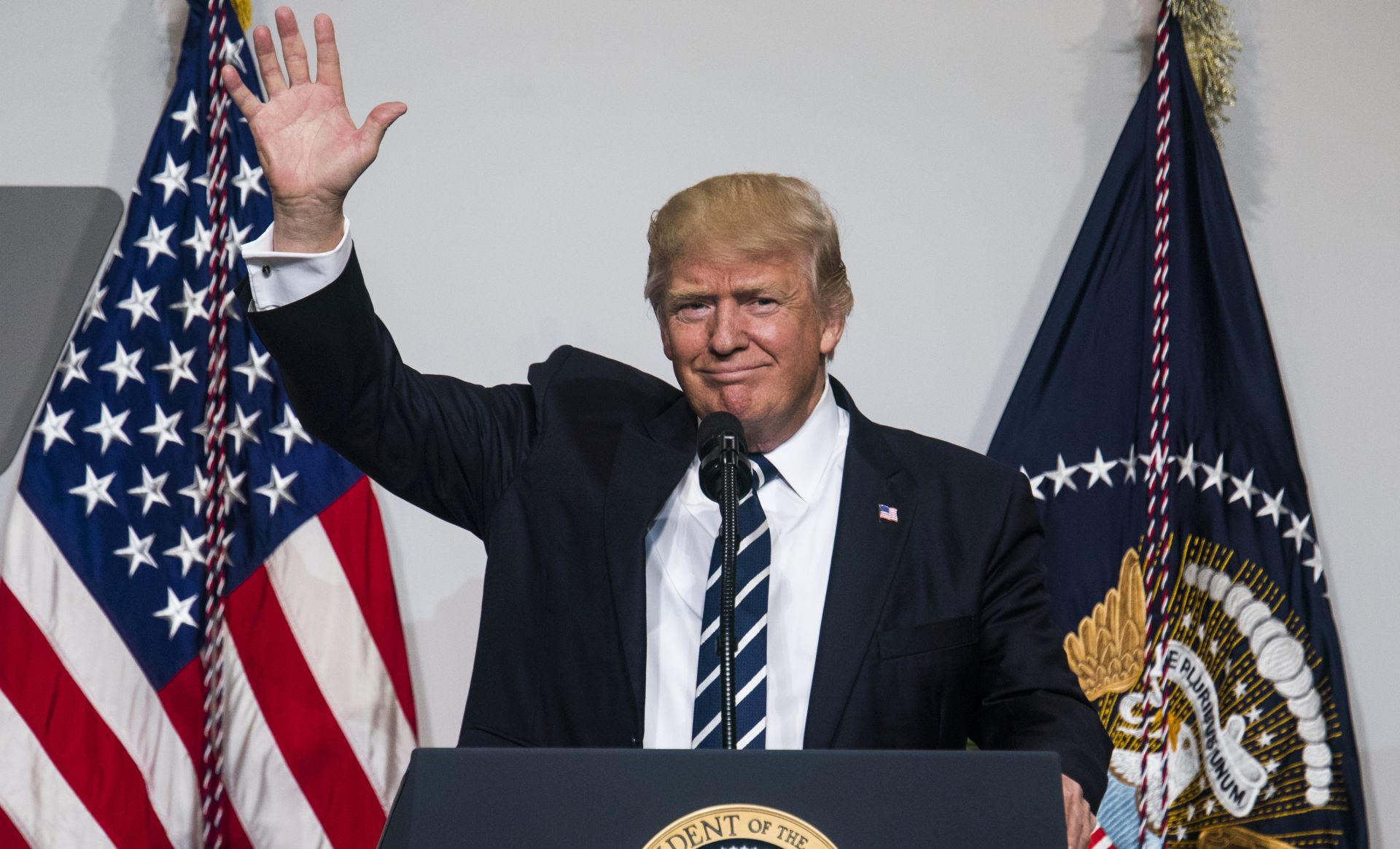 epa05862469 US President Donald J. Trump speaks at the National Republican Congressional Committee March Dinner at the National Building Museum in Washington, DC, USA, 21 March 2017. The long-awaited House vote to repeal Obamacare is expected on 23 March.  EPA/JIM LO SCALZO