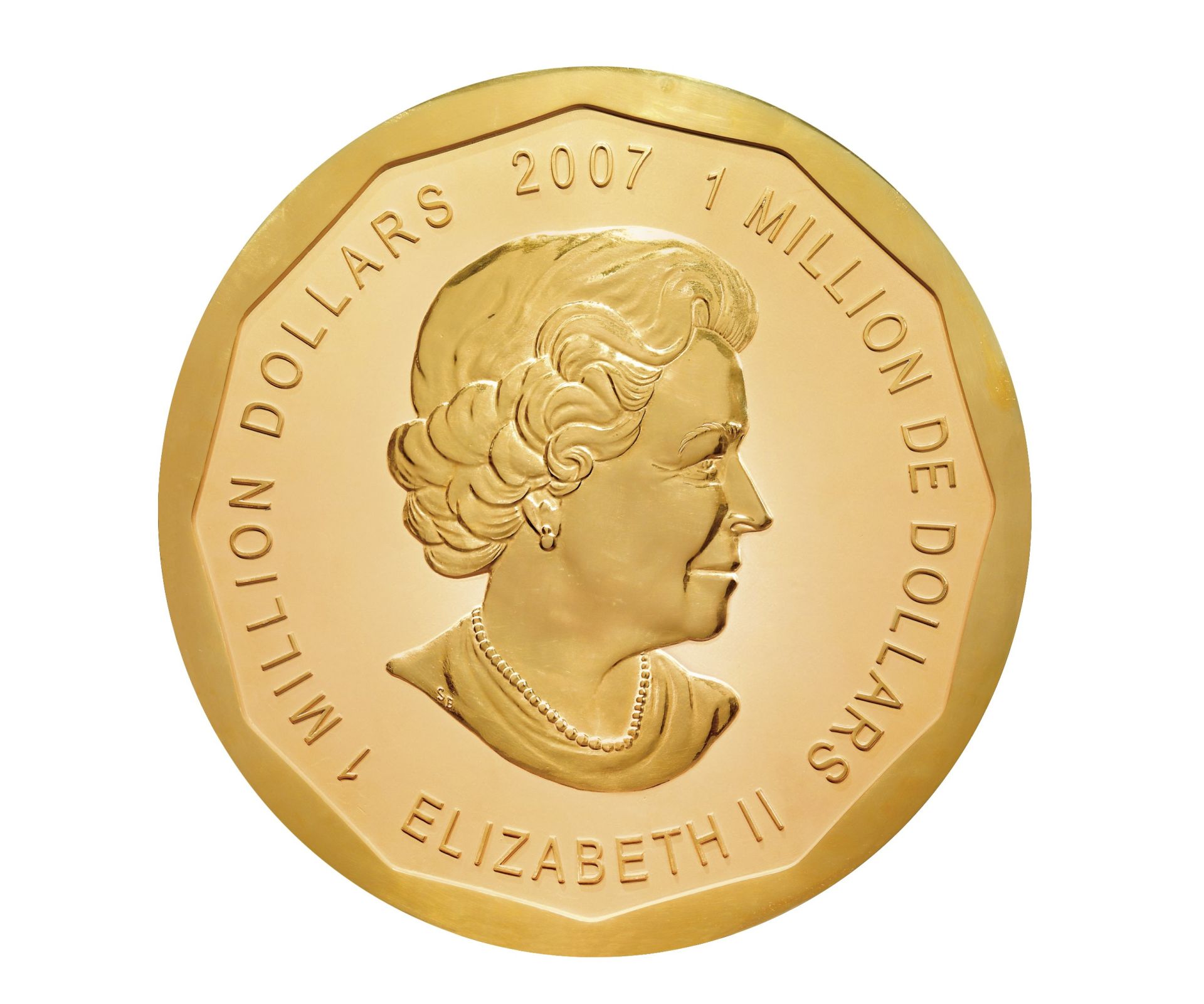epa05873765 An undated handout picture made available by 'Staatliche Muessen zu Berlin' shows the obvers of the golden 'Big Maple Leaf' coin in Berlin, Germany. According to media reports citing a police speaker, the giant golden coin 'Big Maple Leaf', a commemorative piece issued by the Royal Canadian Mint in 2007,  with a value of one million dollars, was stolen in the early morning on 27 March 2017. The coin depicts a portrait of British Queen Elizabeth II on front side and a maple leaf on back side.  EPA/REINHARD SACZEWSKI / BODE MUSEUM / HANDOUT  HANDOUT EDITORIAL USE ONLY/NO SALES