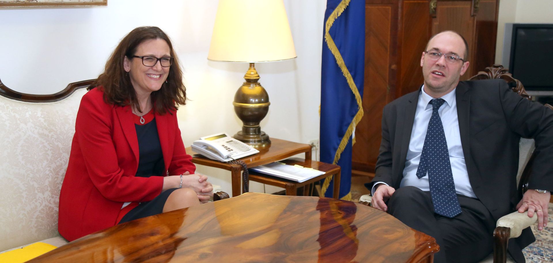 Zagreb, 27.03.2017 - Potpredsjednik Vlade i ministar vanjskih i europskih poslova Davor Ivo Stier sastao se s povjerenicom Europske komisije za trgovinu Ceciliom Malmström. Na fotografiji Cecilia Malmstroem, Davor Ivo Stier.
foto HINA/ Denis CERIÆ /dc